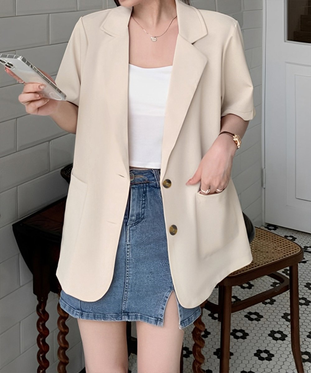 【ミニミニストア/miniministore】の半袖テーラードジャケット レディース夏服 インテリア・キッズ・メンズ・レディースファッション・服の通販 founy(ファニー) 　ファッション　Fashion　レディースファッション　Fashion for Women　アウター　Coat / Outerwear Collection　レディースジャケット・軽アウター　Jackets　テーラードジャケット / 通勤・きれいめスタイル　Tailored Jackets & Blazers　おすすめ　Recommended / Our Picks　インナー　Innerwear　コンパクト　Compact, Small Size　サマー　Summer, Summer Style　ジャケット　Jacket, Outerwear　スーツ　Suit, Formalwear　ロング　Long, Long-Length　半袖　Short Sleeve, Half Sleeve　夏　Summer　定番　Standard, Basic Item　春　Spring　S/S・春夏　SS, Spring/Summer, Warm Season　洗える　Machine Washable　無地　Plain, Solid Color　ビジネス 仕事 通勤　Business / Work / Commuting　アイボリー|ID: prp329100004596145 ipo3291000000032660950