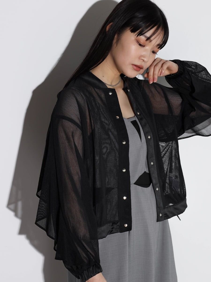 【ラシュッド/LASUD】のメッシュフリルライトブルゾン インテリア・キッズ・メンズ・レディースファッション・服の通販 founy(ファニー) 　ファッション　Fashion　レディースファッション　Fashion for Women　アウター　Coat / Outerwear Collection　ブルゾンジャケット・スポーティアウター　Blouson Jackets　おすすめ　Recommended / Our Picks　シンプル　Simple, Minimal　スラックス　Slacks, Dress Pants　デニム　Denim, Jeans Material　トレンド　Trend, Trending Now　ドレープ　Drape, Draping Fabric　メッシュ　Mesh, Net Fabric　夏　Summer　春　Spring　S/S・春夏　SS, Spring/Summer, Warm Season　ブラック|ID: prp329100004596156 ipo3291000000032661091