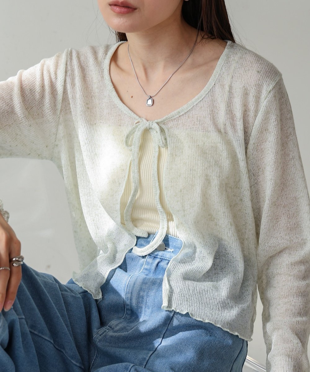 【バブ ブージュルード/Bab Bou Jeloud】のメランジリボンカーディガン インテリア・キッズ・メンズ・レディースファッション・服の通販 founy(ファニー) 　ファッション　Fashion　レディースファッション　Ladies' Fashion Online　トップス・カットソー　Tops/Tshirt　カーディガン　Cardigans　おすすめ　Recommend　インナー　Inner　カーディガン　Cardigan　ショート　Short　タンク　Tank　フリル　Frills　フロント　Front　ミックス　Mix　メランジ　Melange　リボン　Ribbon　ロング　Long　夏　Summer　春　Spring　秋　Autumn/Fall　羽織　Haori　GRAY|ID: prp329100004596177 ipo3291000000032661493