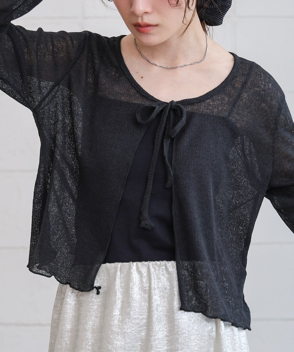 【バブ ブージュルード/Bab Bou Jeloud】のメランジリボンカーディガン インテリア・キッズ・メンズ・レディースファッション・服の通販 founy(ファニー) 　ファッション　Fashion　レディースファッション　Ladies' Fashion Online　トップス・カットソー　Tops/Tshirt　カーディガン　Cardigans　おすすめ　Recommend　インナー　Inner　カーディガン　Cardigan　ショート　Short　タンク　Tank　フリル　Frills　フロント　Front　ミックス　Mix　メランジ　Melange　リボン　Ribbon　ロング　Long　夏　Summer　春　Spring　秋　Autumn/Fall　羽織　Haori　BLACK|ID: prp329100004596177 ipo3291000000032661498
