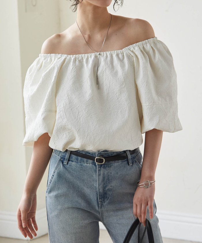 【ラナン/Ranan】のRanan/2WAYオフショルダーブラウス インテリア・キッズ・メンズ・レディースファッション・服の通販 founy(ファニー) https://founy.com/ ファッション Fashion レディースファッション Ladies' Fashion Online トップス・カットソー Tops/Tshirt シャツ/ブラウス Shirts/Blouses オフショル Off Shoulder シンプル Simple ジャカード Jacquard デニム Denim トレンド Trend 夏 Summer |ID: prp329100004596187 ipo3291000000032661647