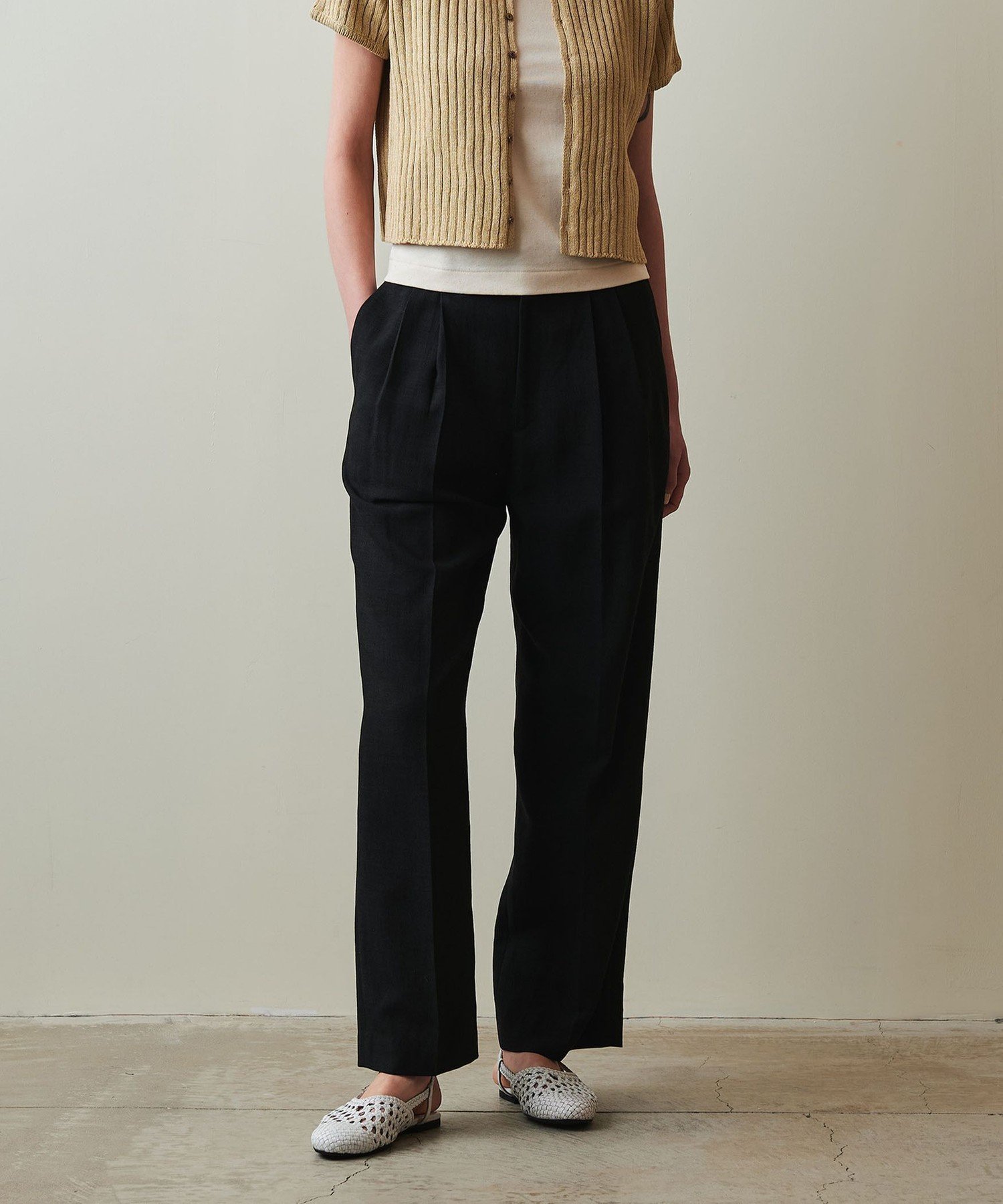 【ビューティ&ユース ユナイテッドアローズ/BEAUTY&YOUTH / UNITED ARROWS】のSteven Alan フロント タック パンツ インテリア・キッズ・メンズ・レディースファッション・服の通販 founy(ファニー) 　ファッション　Fashion　レディースファッション　Ladies' Fashion Online　パンツ　Pants　シャンブレー　Chambray　セットアップ　Set Up　ネップ　Nep Yarn　フロント　Front　BLACK|ID: prp329100004596361 ipo3291000000032663967