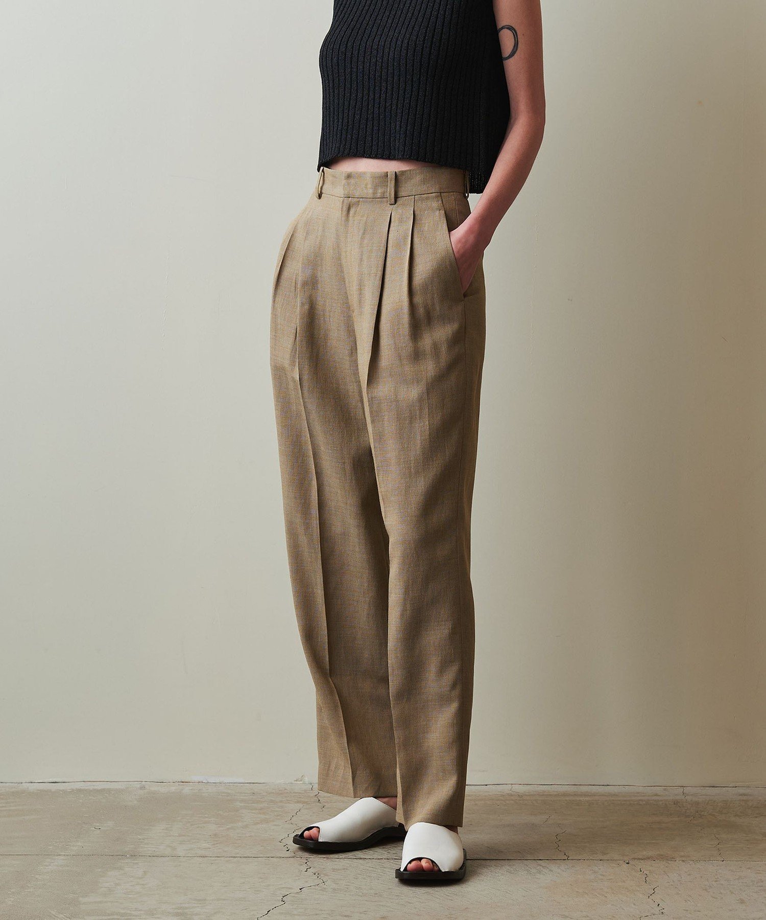 【ビューティ&ユース ユナイテッドアローズ/BEAUTY&YOUTH / UNITED ARROWS】のSteven Alan フロント タック パンツ インテリア・キッズ・メンズ・レディースファッション・服の通販 founy(ファニー) 　ファッション　Fashion　レディースファッション　Ladies' Fashion Online　パンツ　Pants　シャンブレー　Chambray　セットアップ　Set Up　ネップ　Nep Yarn　フロント　Front　BEIGE|ID: prp329100004596361 ipo3291000000032663968