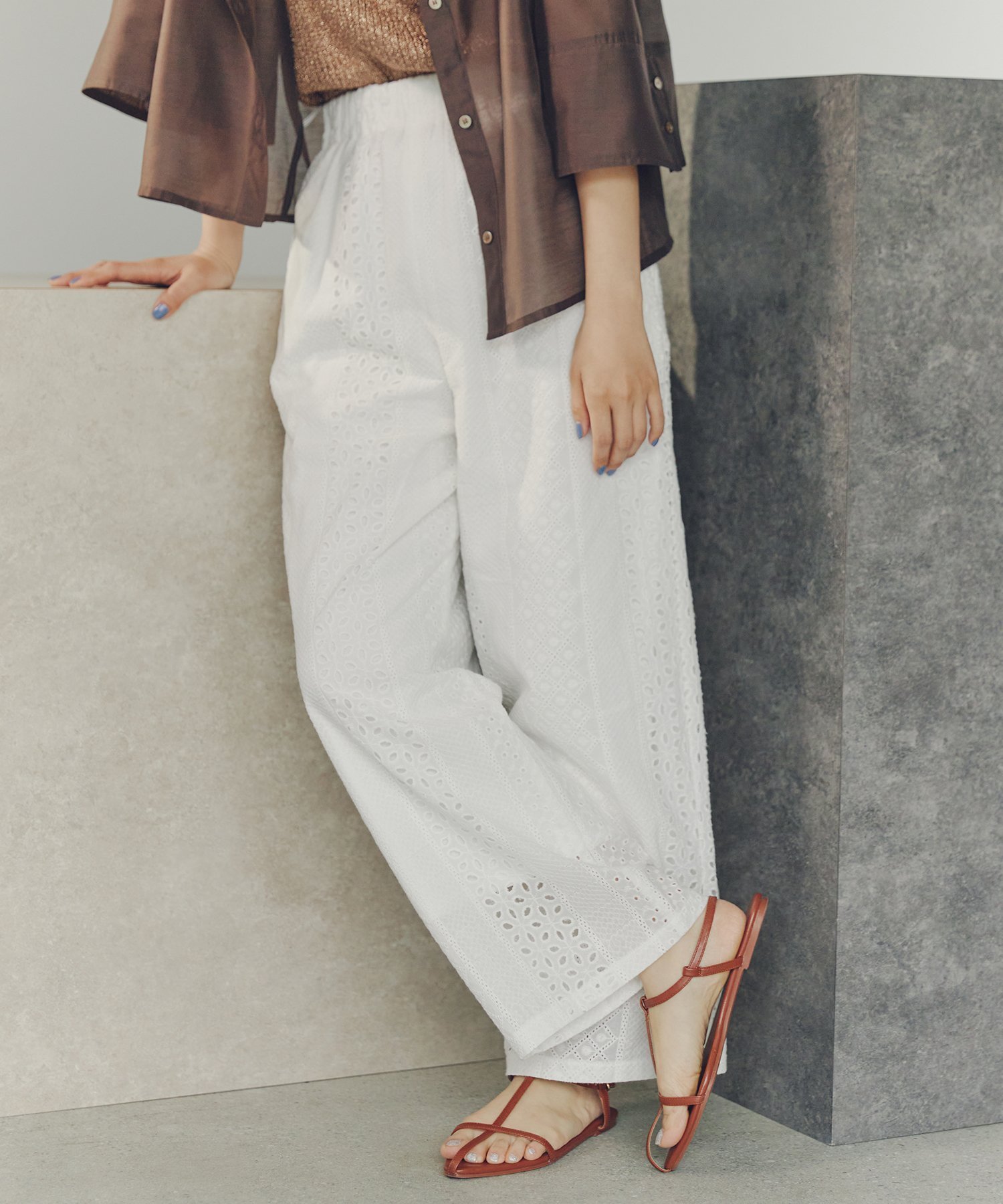 【エヌ ナチュラルビューティーベーシック/N.Natural Beauty basic】のレースイージーパンツ インテリア・キッズ・メンズ・レディースファッション・服の通販 founy(ファニー) 　ファッション　Fashion　レディースファッション　Ladies' Fashion Online　パンツ　Pants　ストライプ　Stripe　レース　Race　オフ1|ID: prp329100004596369 ipo3291000000032664013