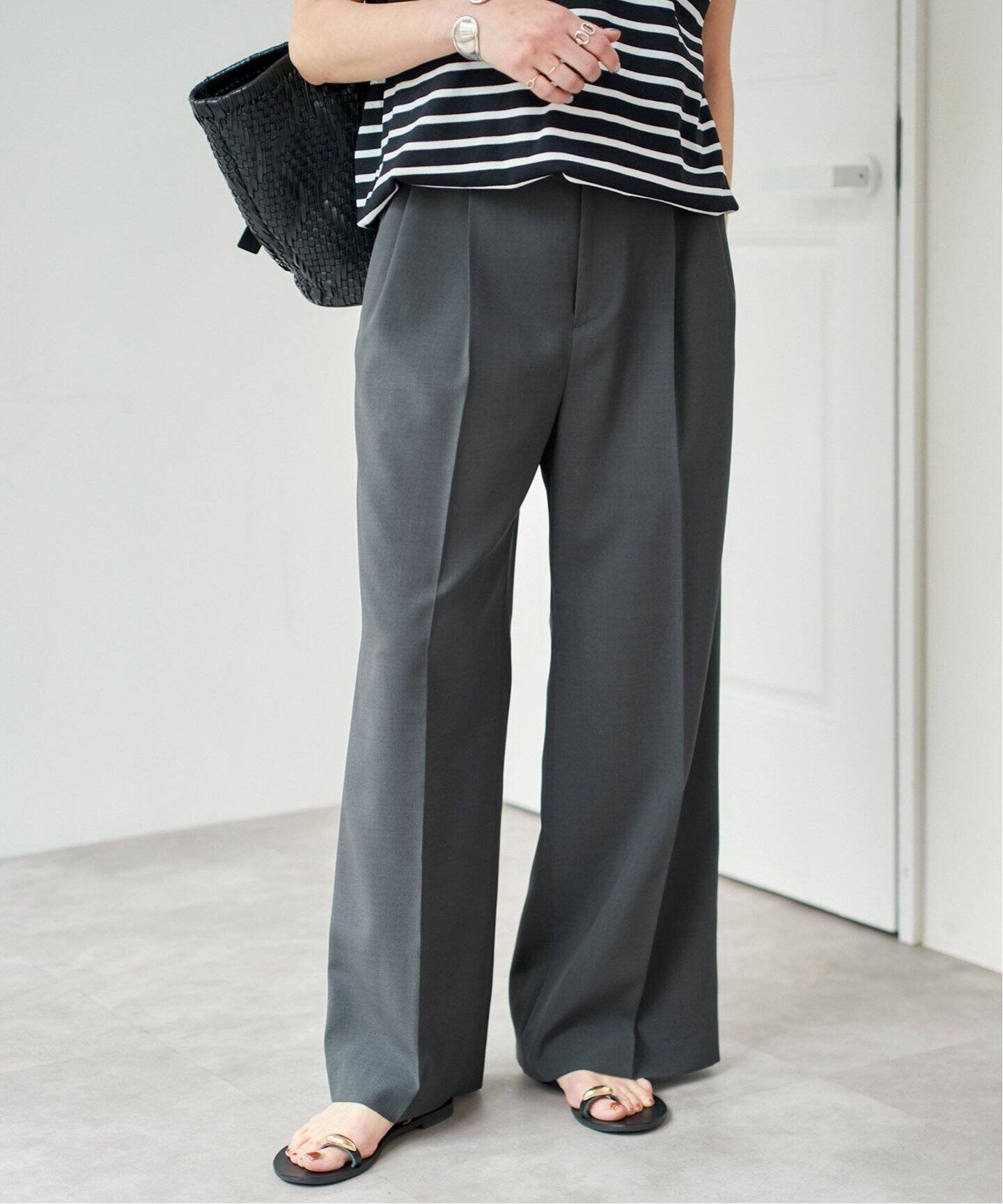 【スピック&スパン/Spick & Span】のウーステッドワイドパンツ インテリア・キッズ・メンズ・レディースファッション・服の通販 founy(ファニー) 　ファッション　Fashion　レディースファッション　Ladies' Fashion Online　パンツ　Pants　おすすめ　Recommend　オケージョン　Occasion　コンパクト　Compact　スラックス　Slacks　セットアップ　Set Up　センター　Center　バランス　Balance　マニッシュ　Mannish　メンズ　Mens　ワイド　Wide　夏　Summer　グレー|ID: prp329100004596426 ipo3291000000032664525