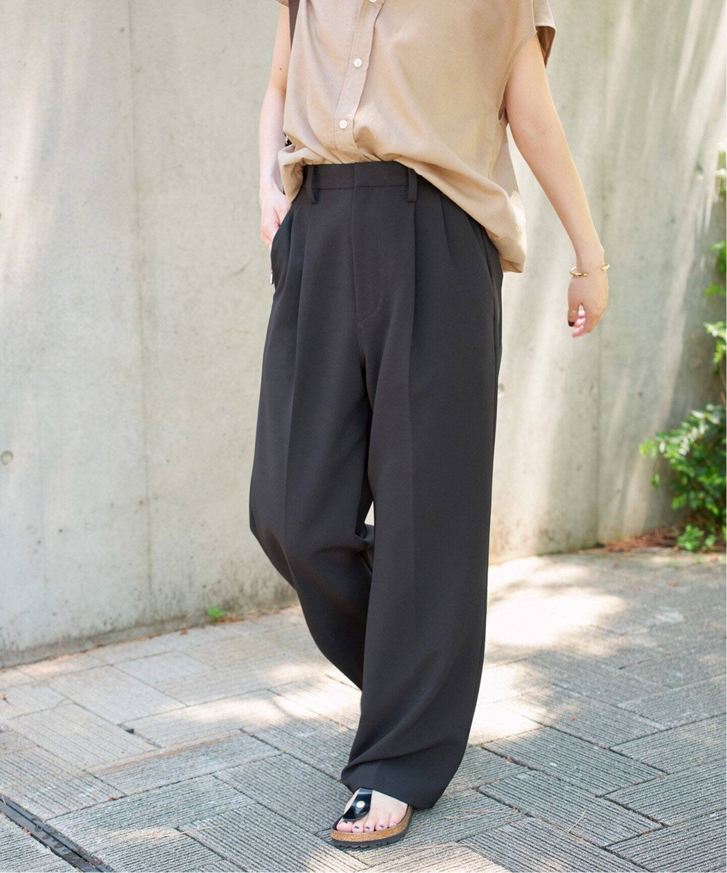 【スピック&スパン/Spick & Span】の《追加 》ダブルクロスツータックパンツ インテリア・キッズ・メンズ・レディースファッション・服の通販 founy(ファニー) 　ファッション　Fashion　レディースファッション　Ladies' Fashion Online　パンツ　Pants　再入荷　Restock/Back In Stock/Re Arrival　ブラック|ID: prp329100004596462 ipo3291000000032664917