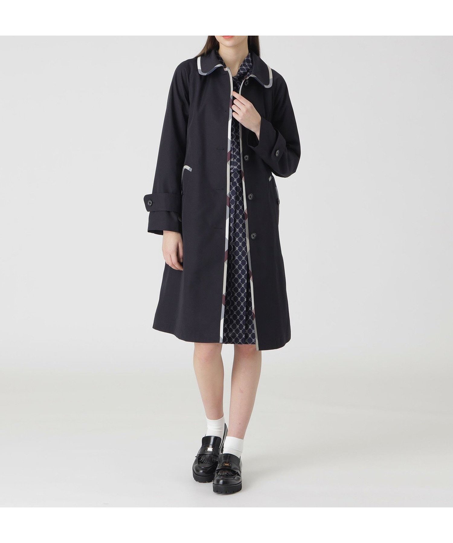 【ブルーレーベル クレストブリッジ/BLUE LABEL CRESTBRIDGE】のハイツイストコットンライクツイルステンカラーコート 人気、トレンドファッション・服の通販 founy(ファニー) 　ファッション　Fashion　レディースファッション　Ladies' Fashion Online　アウター　Coat Outerwear　コート　Coats　スリーブ　Sleeve　チェック　Check　パイピング　Piping　リラックス　Relax　 other-1|ID: prp329100004596484 ipo3291000000032665098