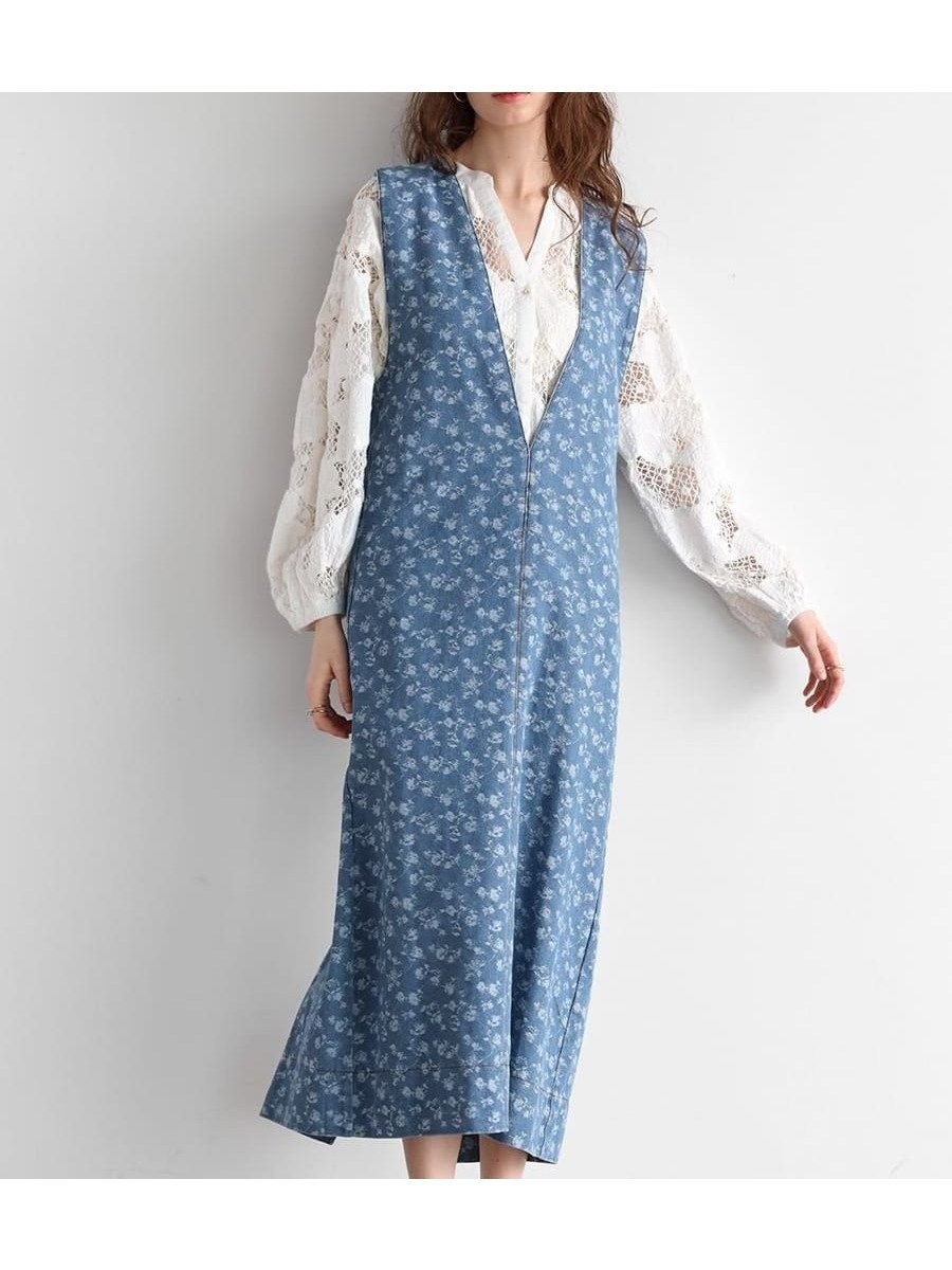 【ヴァン/Vin】のボタニカルジャガードデニムジャンパースカート インテリア・キッズ・メンズ・レディースファッション・服の通販 founy(ファニー) 　ファッション　Fashion　レディースファッション　Fashion for Women　スカート　Skirts　インナー　Innerwear　スリット　Slit, Slit Detail　人気　Popular, Best Seller　ライトブルー|ID: prp329100004596533 ipo3291000000033271948
