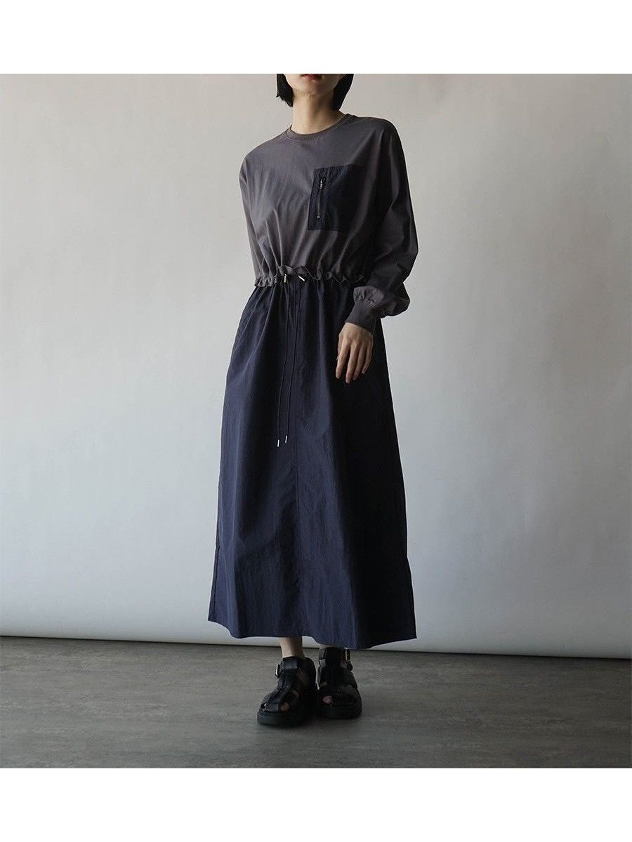 【ラシュッド/LASUD】のフロントポケットドッキングワンピース インテリア・キッズ・メンズ・レディースファッション・服の通販 founy(ファニー) 　ファッション　Fashion　レディースファッション　Fashion for Women　ワンピース　Dresses　スリット　Slit, Slit Detail　ドッキング　Docking, Mixed Material　フロント　Front, Front Design　ポケット　Pocket, Pocket Detail　チャコールグレー|ID: prp329100004596543 ipo3291000000032721980