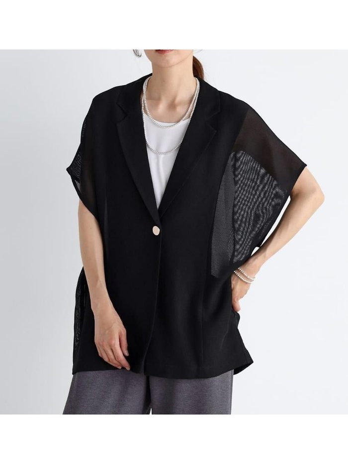 【ラシュッド/LASUD】のシアーメッシュ半袖ジャケット インテリア・キッズ・メンズ・レディースファッション・服の通販 founy(ファニー) https://founy.com/ ファッション Fashion レディースファッション Fashion for Women アウター Coat / Outerwear Collection レディースジャケット・軽アウター Jackets おすすめ Recommended / Our Picks ジャケット Jacket, Outerwear マニッシュ Mannish, Boyish メッシュ Mesh, Net Fabric エレガント 上品 Elegant 再入荷 Restock / Back in Stock 半袖 Short Sleeve, Half Sleeve 夏 Summer 春 Spring S/S・春夏 SS, Spring/Summer, Warm Season |ID: prp329100004596549 ipo3291000000032665961