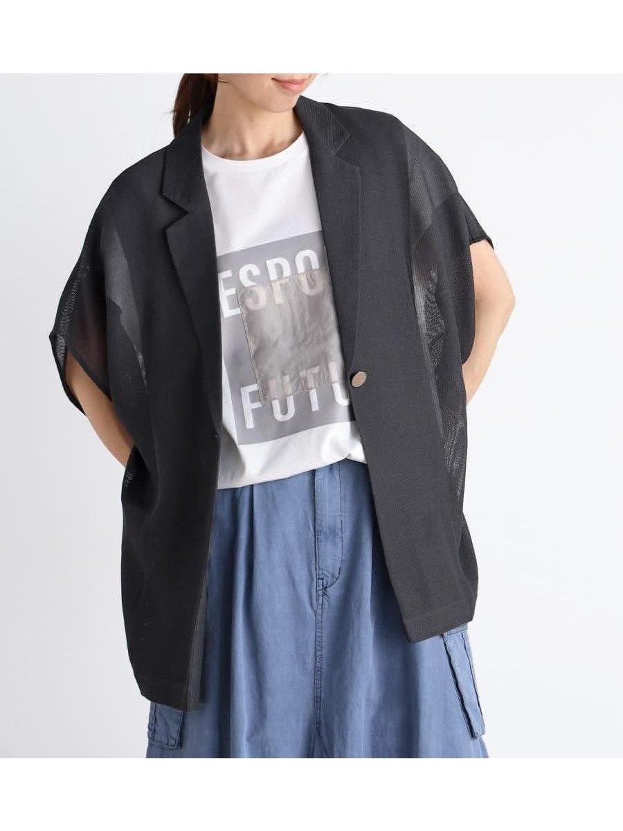 【ラシュッド/LASUD】のシアーメッシュ半袖ジャケット インテリア・キッズ・メンズ・レディースファッション・服の通販 founy(ファニー) 　ファッション　Fashion　レディースファッション　Fashion for Women　アウター　Coat / Outerwear Collection　レディースジャケット・軽アウター　Jackets　おすすめ　Recommended / Our Picks　ジャケット　Jacket, Outerwear　マニッシュ　Mannish, Boyish　メッシュ　Mesh, Net Fabric　エレガント 上品　Elegant　再入荷　Restock / Back in Stock　半袖　Short Sleeve, Half Sleeve　夏　Summer　春　Spring　S/S・春夏　SS, Spring/Summer, Warm Season　チャコールグレー|ID: prp329100004596549 ipo3291000000032665963