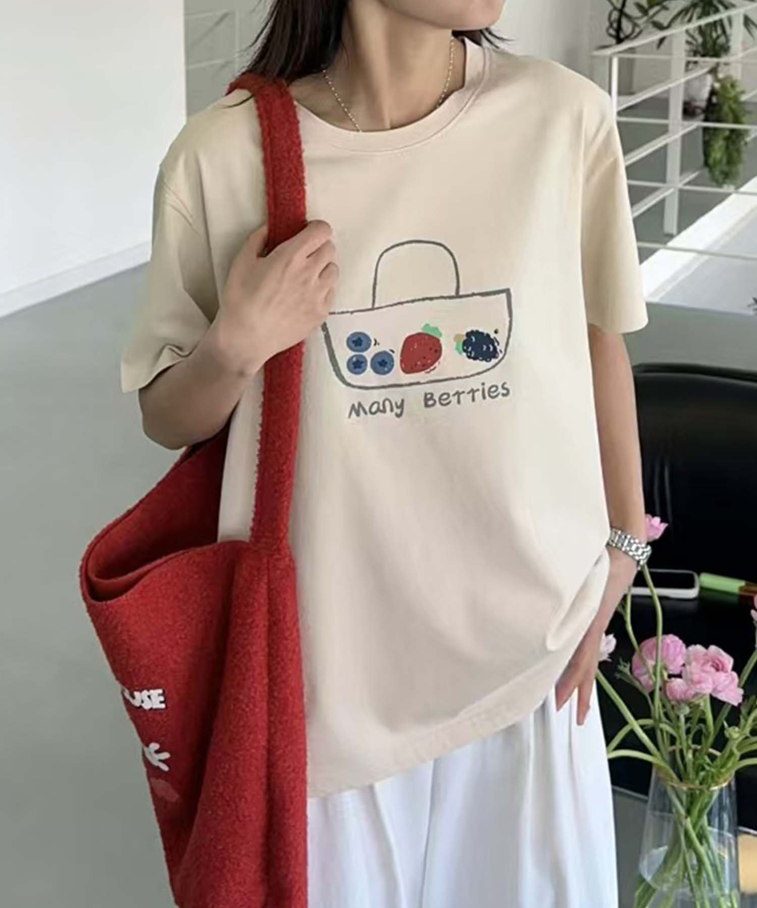 【アイモハ/aimoha】のaimoha -select-/カジュアルプリントTシャツ インテリア・キッズ・メンズ・レディースファッション・服の通販 founy(ファニー) 　ファッション　Fashion　レディースファッション　Ladies' Fashion Online　トップス・カットソー　Tops/Tshirt　シャツ/ブラウス　Shirts/Blouses　ロング / Tシャツ　T-Shirts　おすすめ　Recommend　ショート　Short　シンプル　Simple　デニム　Denim　フロント　Front　プリント　Print　リラックス　Relax　ベージュ|ID: prp329100004596564 ipo3291000000032666217