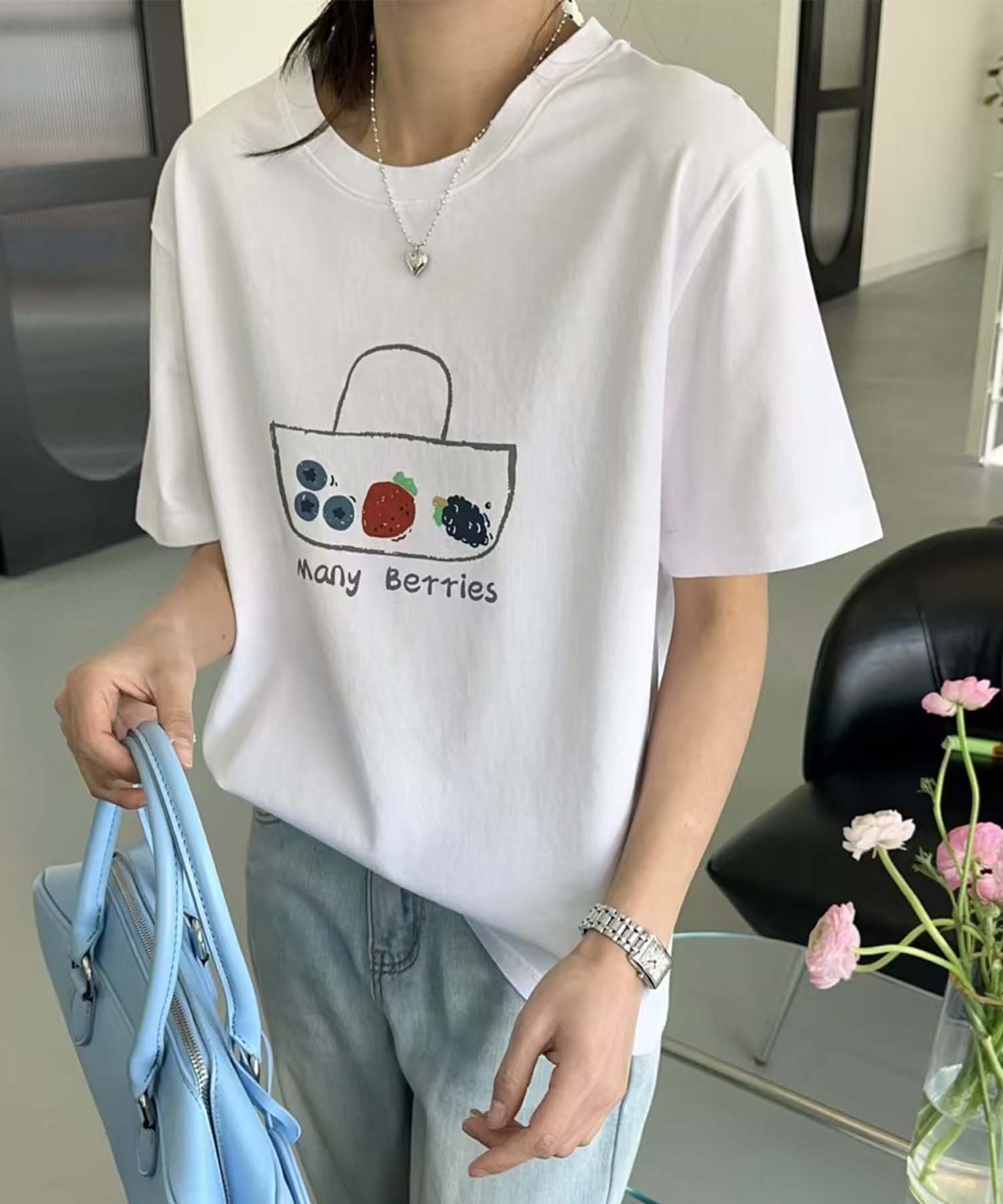 【アイモハ/aimoha】のaimoha -select-/カジュアルプリントTシャツ インテリア・キッズ・メンズ・レディースファッション・服の通販 founy(ファニー) 　ファッション　Fashion　レディースファッション　Ladies' Fashion Online　トップス・カットソー　Tops/Tshirt　シャツ/ブラウス　Shirts/Blouses　ロング / Tシャツ　T-Shirts　おすすめ　Recommend　ショート　Short　シンプル　Simple　デニム　Denim　フロント　Front　プリント　Print　リラックス　Relax　ホワイト|ID: prp329100004596564 ipo3291000000032666218