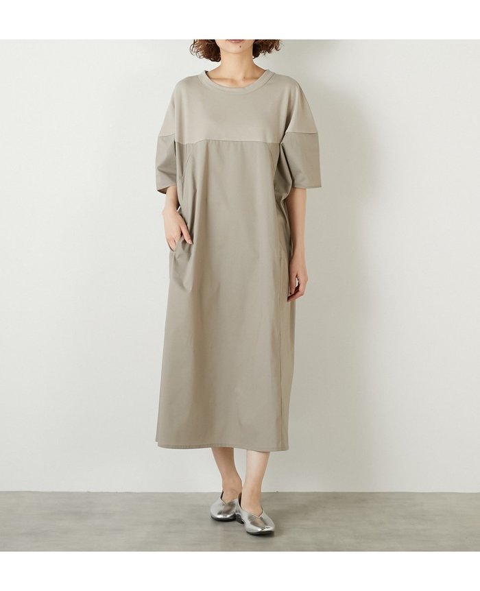 【メルローズ クレール/MELROSE claire】のカットソーコンビワンピース インテリア・キッズ・メンズ・レディースファッション・服の通販 founy(ファニー) https://founy.com/ ファッション Fashion レディースファッション Ladies' Fashion Online ワンピース Dress カットソー Cut And Sew コンビ Combination ストレッチ Stretch リラックス Relax |ID: prp329100004596575 ipo3291000000032666265