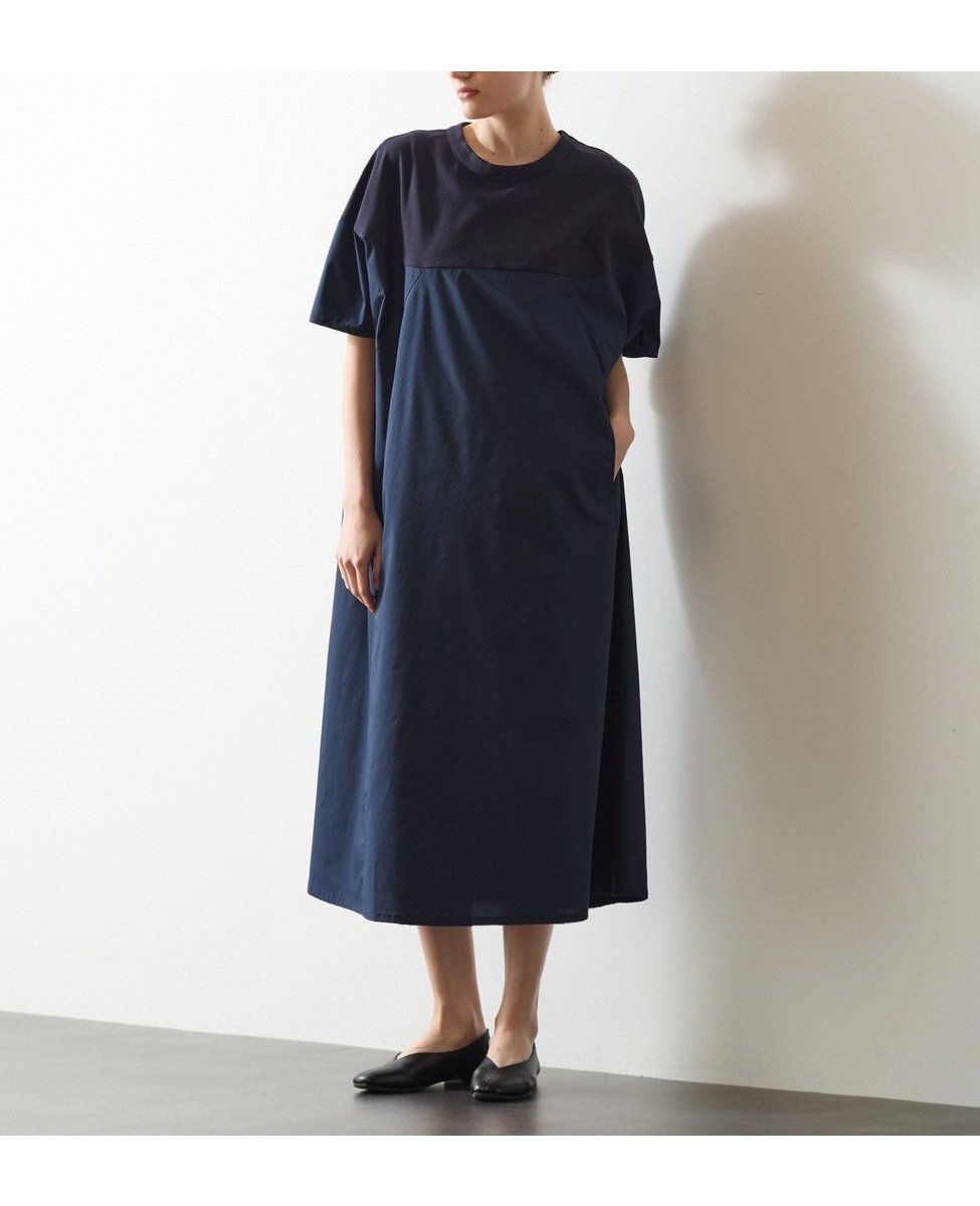 【メルローズ クレール/MELROSE claire】のカットソーコンビワンピース インテリア・キッズ・メンズ・レディースファッション・服の通販 founy(ファニー) 　ファッション　Fashion　レディースファッション　Ladies' Fashion Online　ワンピース　Dress　カットソー　Cut And Sew　コンビ　Combination　ストレッチ　Stretch　リラックス　Relax　ネイビー|ID: prp329100004596575 ipo3291000000032666268