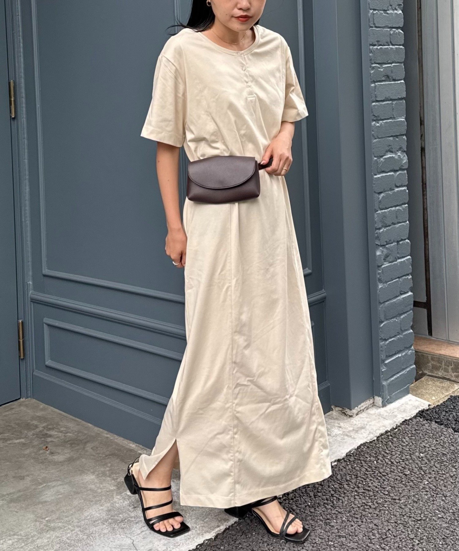 【チャオパニックティピー/CIAOPANIC TYPY】の前後2wayヘンリーネックカットワンピース 人気、トレンドファッション・服の通販 founy(ファニー) 　ファッション　Fashion　レディースファッション　Ladies' Fashion Online　ワンピース　Dress　カットソー　Cut And Sew　キャップ　Cap　サンダル　Sandals　シンプル　Simple　ストレート　Straight　スニーカー　Sneakers　スリット　Slit　デニム　Denim　ポケット　Pocket　レギンス　Leggings　おすすめ　Recommend　 other-1|ID: prp329100004596584 ipo3291000000032666372
