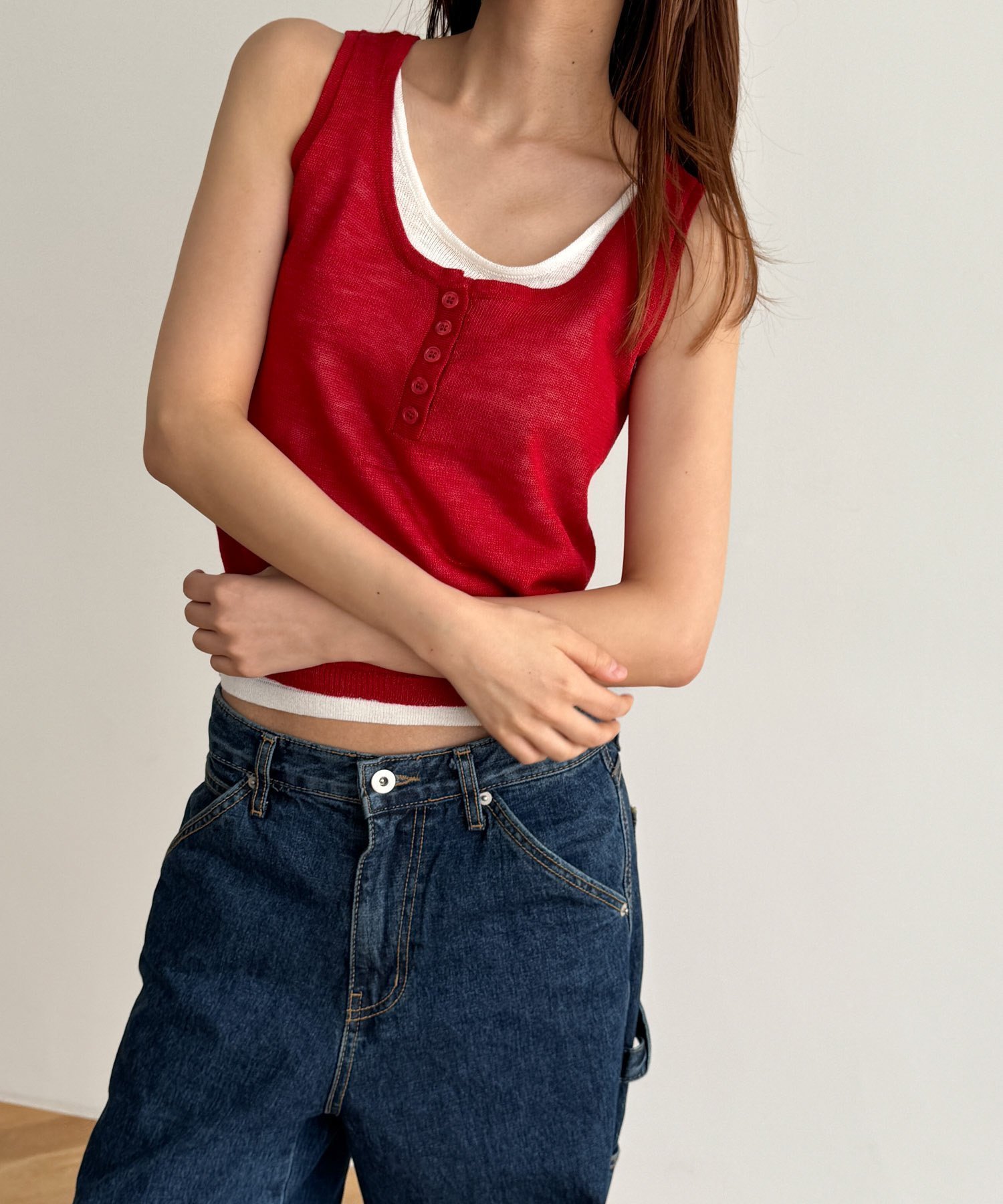 【キャナルジーン/CANAL JEAN】のEl mar レイヤードニットタンク インテリア・キッズ・メンズ・レディースファッション・服の通販 founy(ファニー) 　ファッション　Fashion　レディースファッション　Fashion for Women　トップス・カットソー　Cut & Sew Tops　ニット　Knit Tops & Sweaters　タンク　Tank Top, Sleeveless Top　レッド|ID: prp329100004596594 ipo3291000000033192212