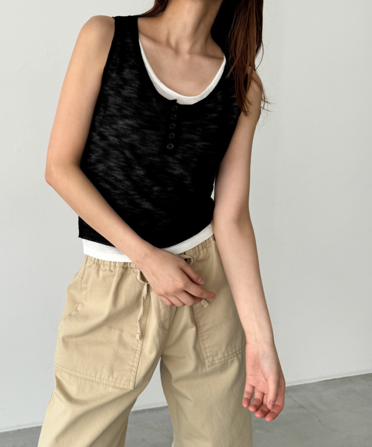 【キャナルジーン/CANAL JEAN】のEl mar レイヤードニットタンク インテリア・キッズ・メンズ・レディースファッション・服の通販 founy(ファニー) 　ファッション　Fashion　レディースファッション　Fashion for Women　トップス・カットソー　Cut & Sew Tops　ニット　Knit Tops & Sweaters　タンク　Tank Top, Sleeveless Top　ブラック|ID: prp329100004596594 ipo3291000000033192216