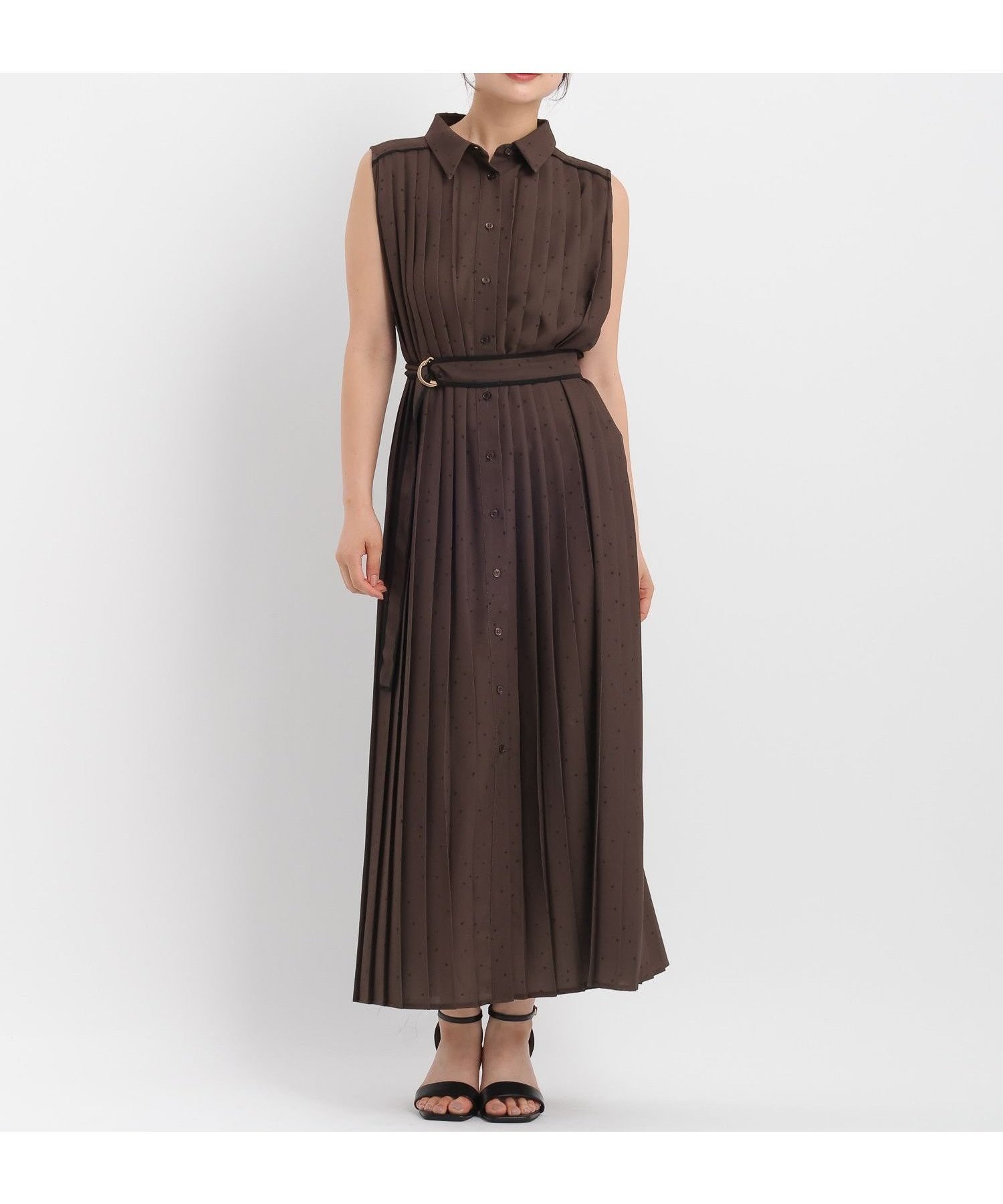 【アンデミュウ/Andemiu】のアソートプリーツワンピース インテリア・キッズ・メンズ・レディースファッション・服の通販 founy(ファニー) 　ファッション　Fashion　レディースファッション　Ladies' Fashion Online　ワンピース　Dress　おすすめ　Recommend　トレンド　Trend　ドット　Dot　ノースリーブ　No Sleeve　フェミニン　Feminine　フォルム　Form　プリーツ　Pleats　リラックス　Relax　ロング　Long　エレガント 上品　Elegant　夏　Summer　無地　Plain Color　ブラウンドット|ID: prp329100004596604 ipo3291000000032666528