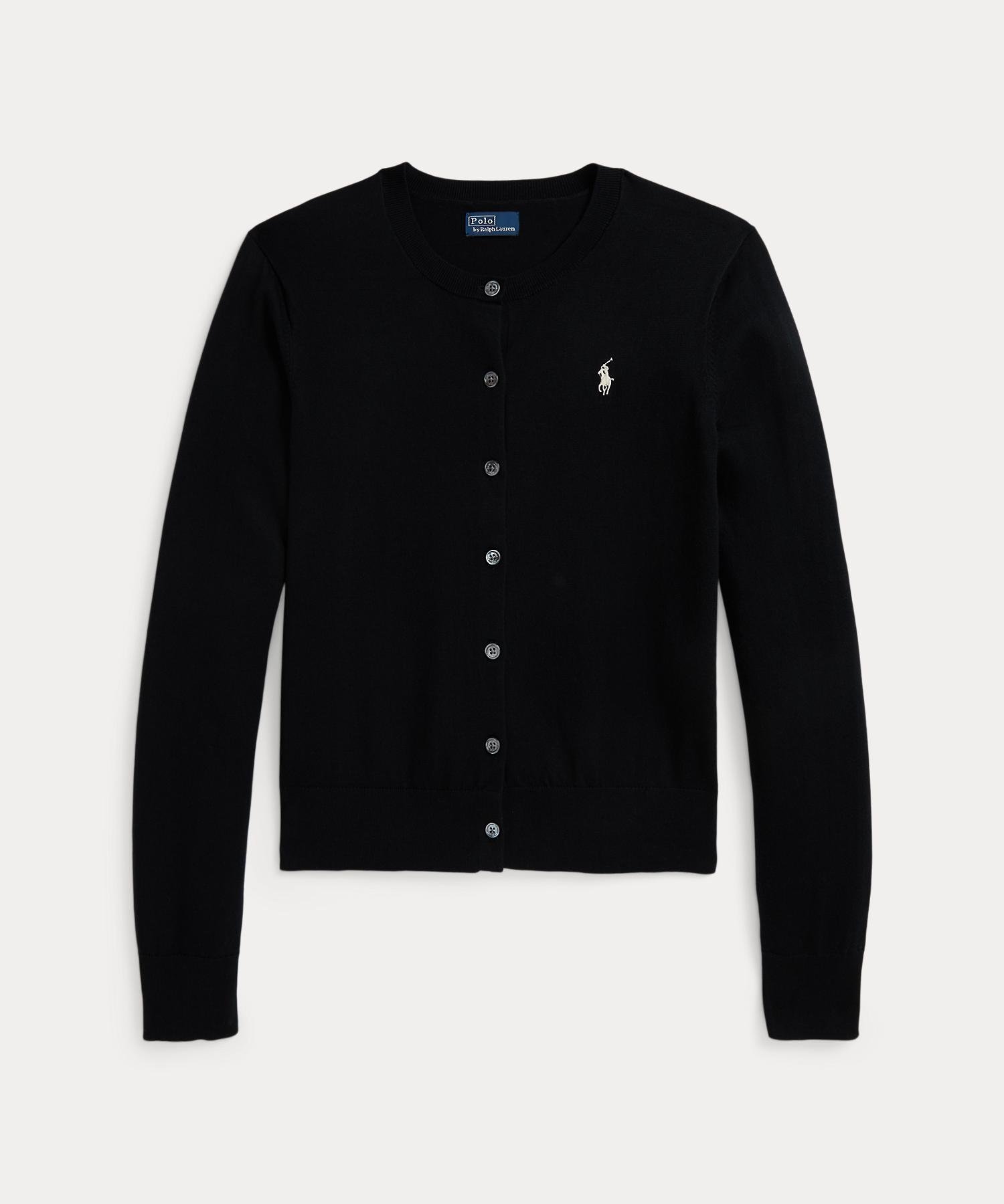 【ラルフローレン/RALPH LAUREN】のコットン クルーネック カーディガン インテリア・キッズ・メンズ・レディースファッション・服の通販 founy(ファニー) 　ファッション　Fashion　レディースファッション　Fashion for Women　トップス・カットソー　Cut & Sew Tops　カーディガン・羽織り　Layered Style Cardigans　なめらか　Smooth, Silky Texture　カーディガン　Cardigan, Knitwear　長袖　Long Sleeve, Full Sleeve　001ブラック|ID: prp329100004596683 ipo3291000000032735575