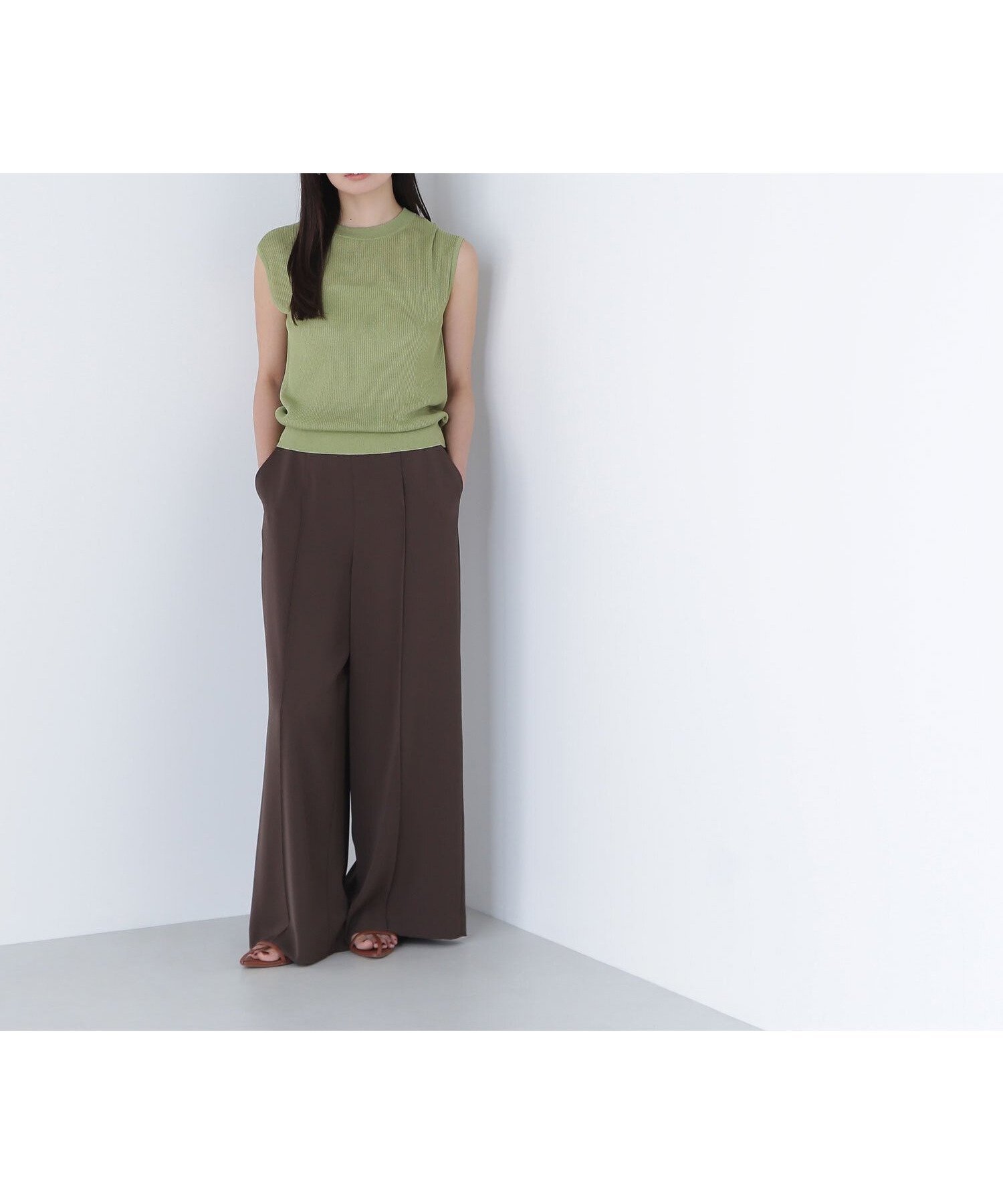 【ナチュラル ビューティー ベーシック/NATURAL BEAUTY BASIC】のリラクシーワイドパンツ インテリア・キッズ・メンズ・レディースファッション・服の通販 founy(ファニー) 　ファッション　Fashion　レディースファッション　Ladies' Fashion Online　パンツ　Pants　ストレッチ　Stretch　ツイル　Twill　ブラウン|ID: prp329100004596696 ipo3291000000032667456