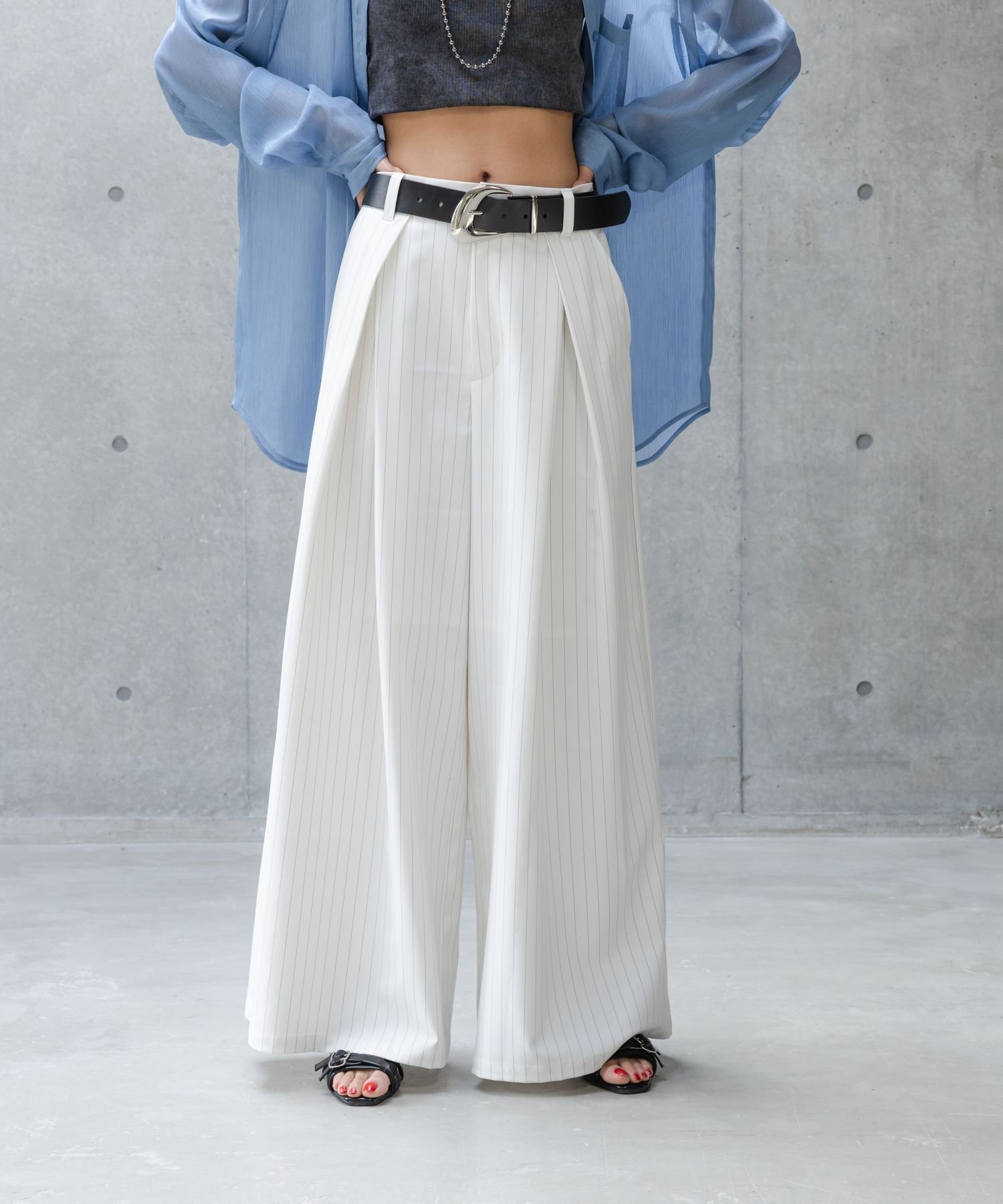 【ページボーイ/PAGEBOY】の【一部WEB限定カラー・セットアップ対応】ワイドタックパンツ インテリア・キッズ・メンズ・レディースファッション・服の通販 founy(ファニー) 　ファッション　Fashion　レディースファッション　Ladies' Fashion Online　セットアップ　Setup　パンツ　Pants　おすすめ　Recommend　スラックス　Slacks　セットアップ　Set Up　フィット　Fit　フロント　Front　ベスト　Vest　ロング　Long　ワイド　Wide　ホワイト×ストライプ01|ID: prp329100004596732 ipo3291000000032667796