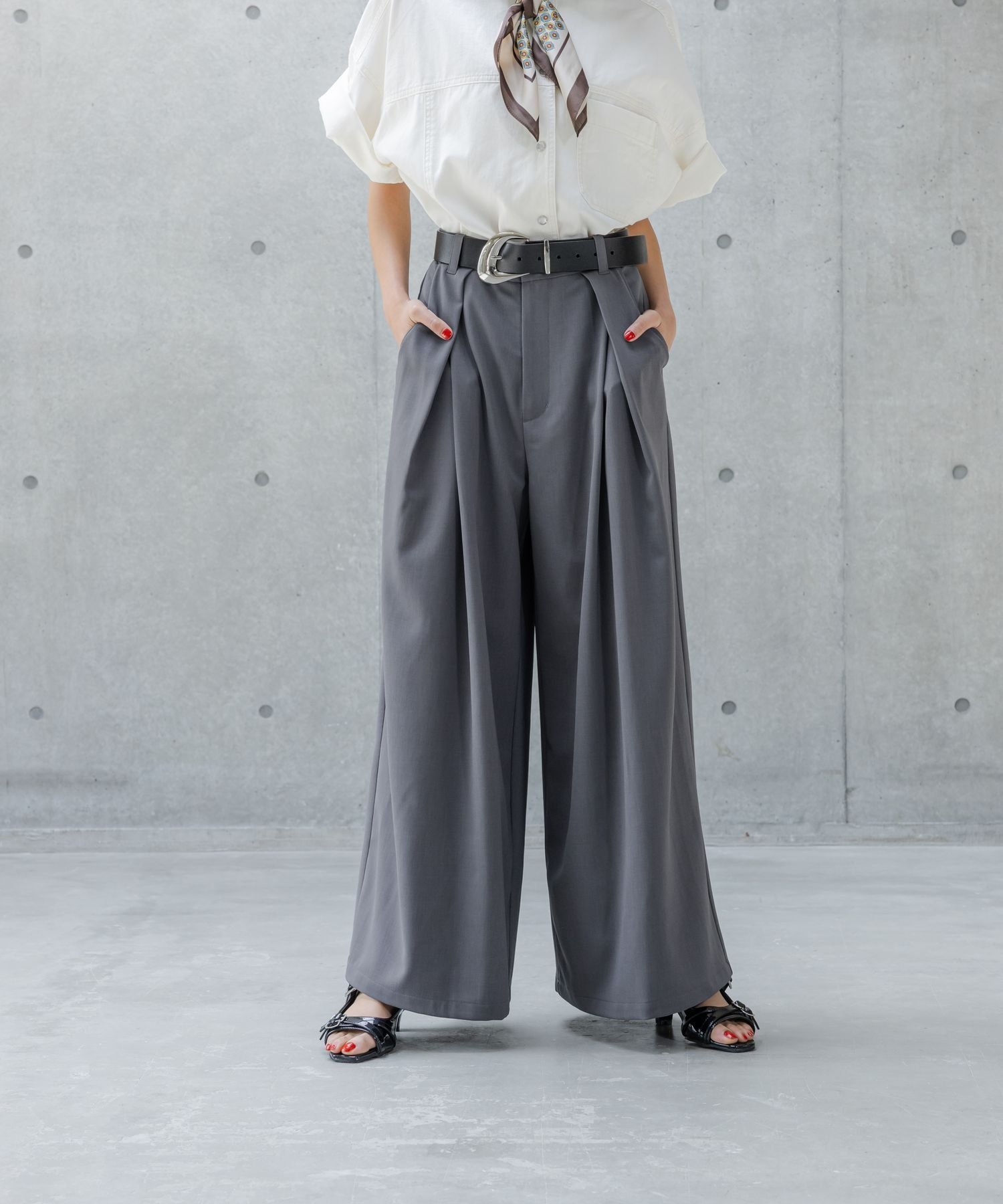 【ページボーイ/PAGEBOY】の【一部WEB限定カラー・セットアップ対応】ワイドタックパンツ インテリア・キッズ・メンズ・レディースファッション・服の通販 founy(ファニー) 　ファッション　Fashion　レディースファッション　Ladies' Fashion Online　セットアップ　Setup　パンツ　Pants　おすすめ　Recommend　スラックス　Slacks　セットアップ　Set Up　フィット　Fit　フロント　Front　ベスト　Vest　ロング　Long　ワイド　Wide　チャコール18|ID: prp329100004596732 ipo3291000000032667798