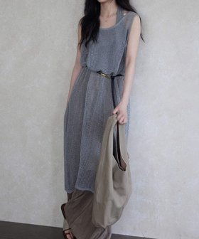 【スピーガ/SPIGA】のノースリーブメッシュインナーベルト付ロングワンピース 人気、トレンドファッション・服の通販 founy(ファニー) ファッション Fashion レディースファッション Ladies' Fashion Online ワンピース Dress ベルト Belts ロング Long |ID:prp329100004596765