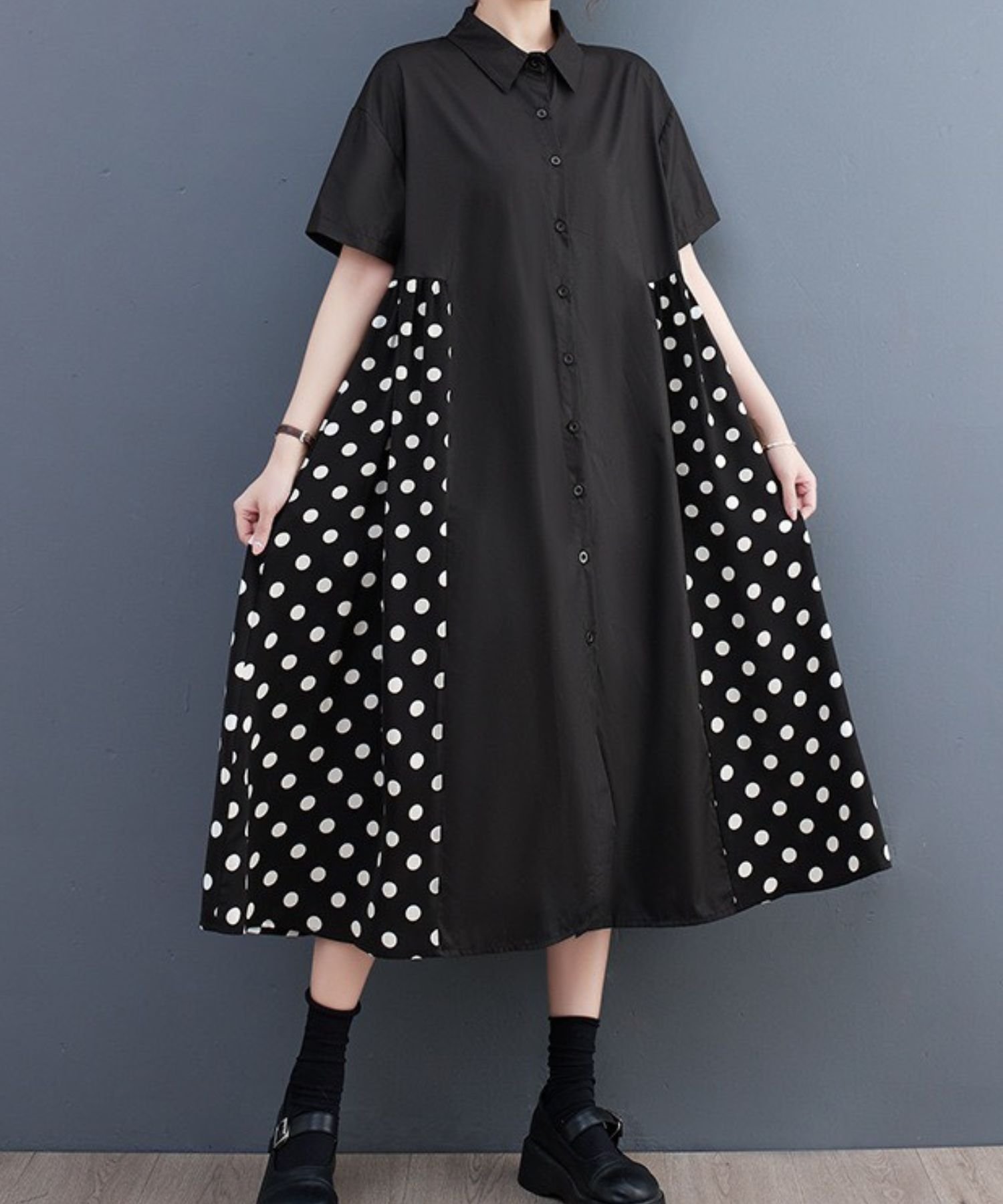 【スピーガ/SPIGA】のシャツカラー前開き水玉切替ワンピース インテリア・キッズ・メンズ・レディースファッション・服の通販 founy(ファニー) 　ファッション　Fashion　レディースファッション　Ladies' Fashion Online　ワンピース　Dress　切替　Switching　水玉　Polka Dots　クロ*シロ|ID: prp329100004596766 ipo3291000000032667991