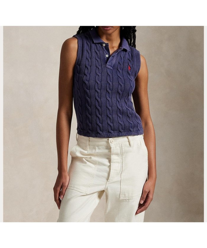【ラルフローレン/RALPH LAUREN】のケーブルニット クロップド ポロシャツ インテリア・キッズ・メンズ・レディースファッション・服の通販 founy(ファニー) https://founy.com/ ファッション Fashion レディースファッション Ladies' Fashion Online トップス・カットソー Tops/Tshirt ニット Knit Tops シャツ/ブラウス Shirts/Blouses ポロシャツ Polo Shirts クロップド Cropped ストレート Straight スリット Slit スリム Slim ノースリーブ No Sleeve フィット Fit ポロシャツ Polo Shirt |ID: prp329100004596846 ipo3291000000032668667
