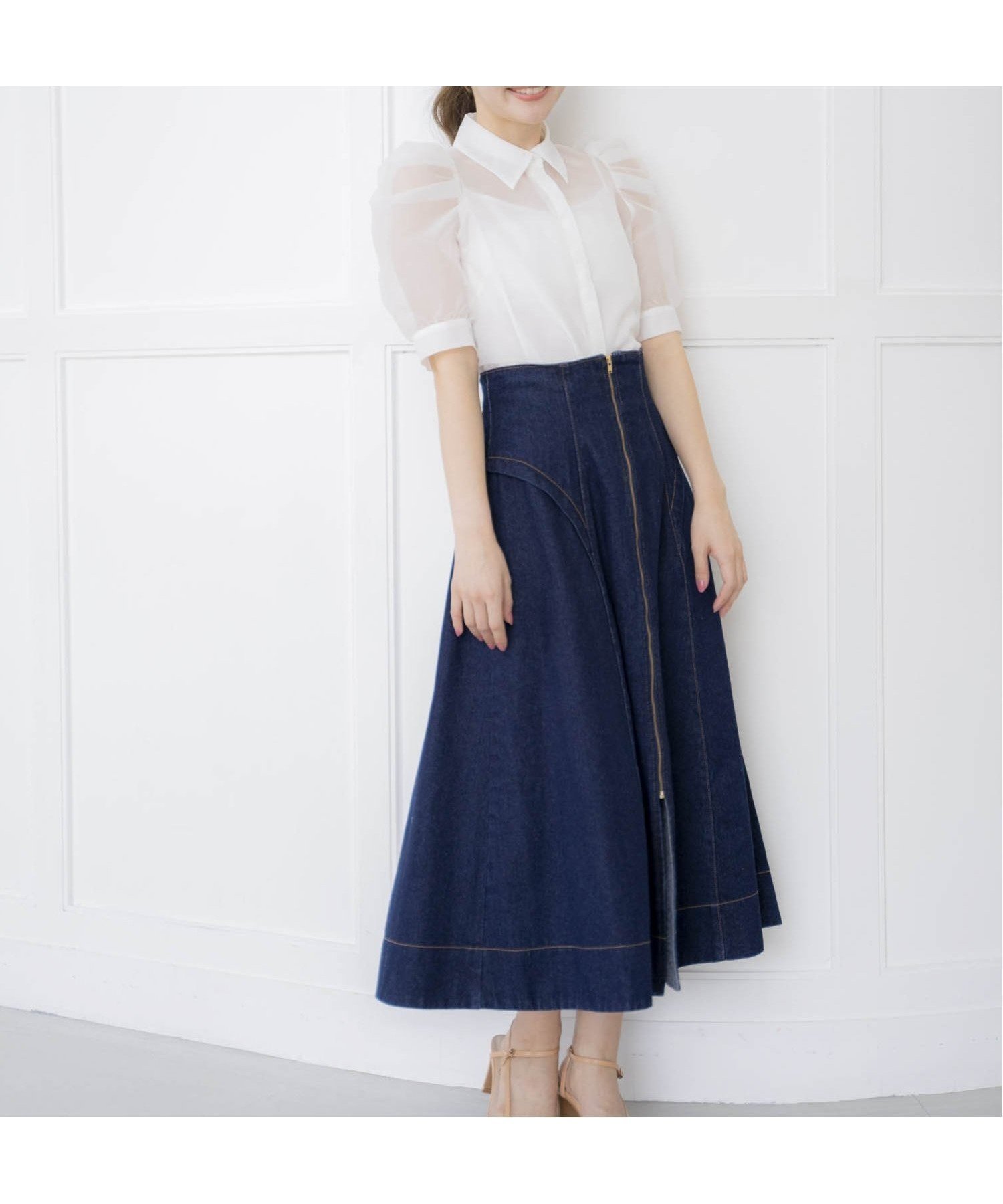 【ノエラ/Noela】のジップデザインスカート インテリア・キッズ・メンズ・レディースファッション・服の通販 founy(ファニー) 　ファッション　Fashion　レディースファッション　Ladies' Fashion Online　スカート　Skirt　スリット　Slit　フィット　Fit　フレア　Flare　ポケット　Pocket　ヨーク　Yoke　切替　Switching　インディゴ|ID: prp329100004596962 ipo3291000000032670157