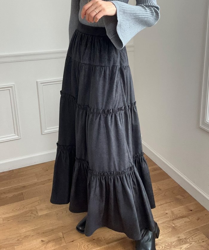 【ジュノア/JUNOAH】のジャガードべロアティアードスカート インテリア・キッズ・メンズ・レディースファッション・服の通販 founy(ファニー) https://founy.com/ ファッション Fashion レディースファッション Ladies' Fashion Online スカート Skirt ティアードスカート Tiered Skirts |ID: prp329100004596995 ipo3291000000032670628