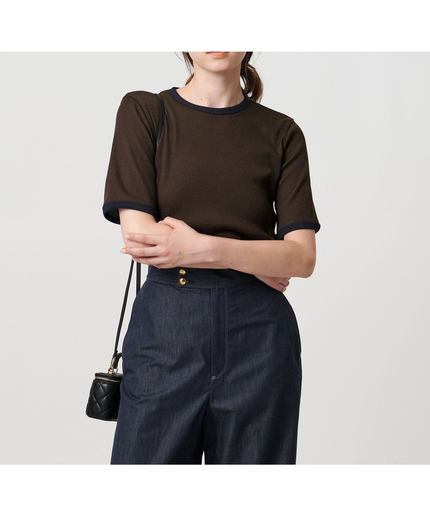 【ユナイテッドアローズ/UNITED ARROWS】のリブバイカラーパイピング ショートスリーブカットソー インテリア・キッズ・メンズ・レディースファッション・服の通販 founy(ファニー) 　ファッション　Fashion　レディースファッション　Ladies' Fashion Online　トップス・カットソー　Tops/Tshirt　カットソー　Cut and Sewn　おすすめ　Recommend　インナー　Inner　コンパクト　Compact　シルク　Silk　ジャケット　Jacket　パイピング　Piping　ベーシック　Basic　ボトム　Bottom　エレガント 上品　Elegant　人気　Popularity　DK.BROWN|ID: prp329100004597019 ipo3291000000032670955