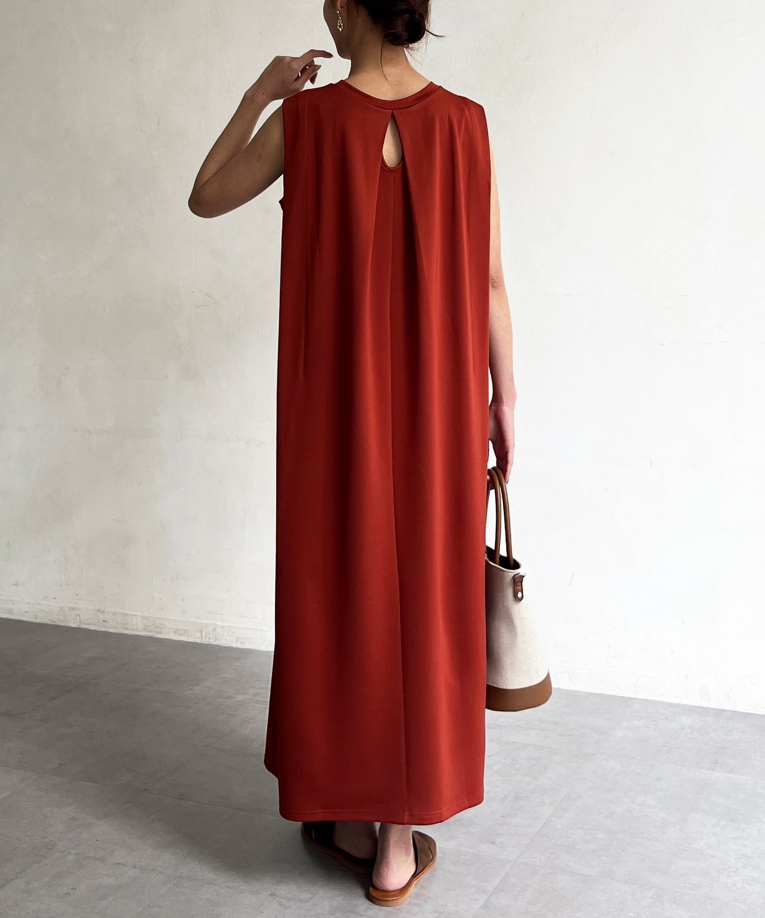 【シェトワ/Chez toi】のカットノースリワンピース インテリア・キッズ・メンズ・レディースファッション・服の通販 founy(ファニー) 　ファッション　Fashion　レディースファッション　Ladies' Fashion Online　ワンピース　Dress　カーディガン　Cardigan　シンプル　Simple　ジャケット　Jacket　ストライプ　Stripe　メタリック　Metallic　リラックス　Relax　ロング　Long　プチプライス・低価格　Affordable　おすすめ　Recommend　オレンジ|ID: prp329100004597072 ipo3291000000032671383