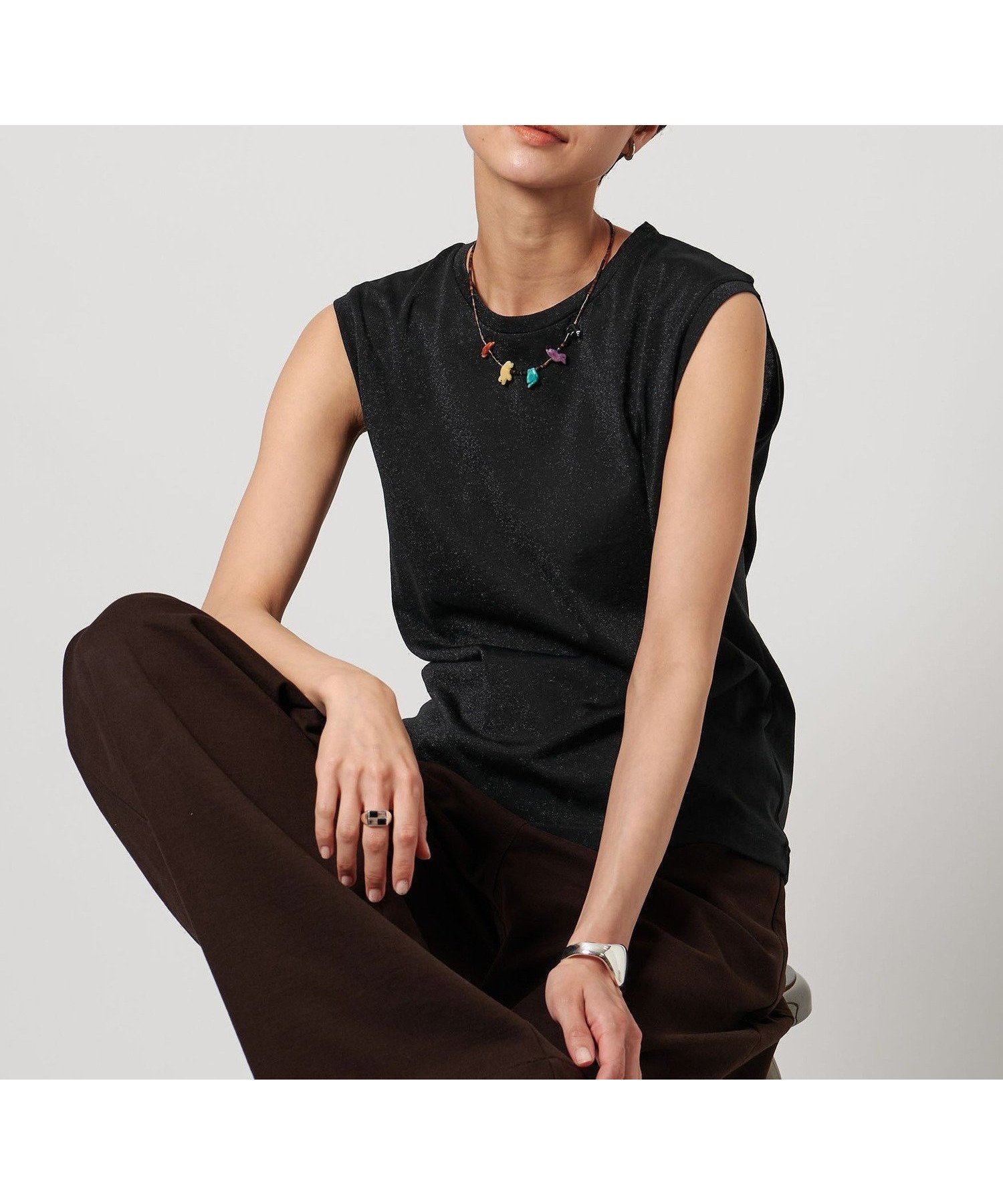 【ユナイテッドアローズ/UNITED ARROWS】のラメ ノースリーブ カットソー インテリア・キッズ・メンズ・レディースファッション・服の通販 founy(ファニー) 　ファッション　Fashion　レディースファッション　Ladies' Fashion Online　トップス・カットソー　Tops/Tshirt　キャミソール / ノースリーブ　No Sleeves　カットソー　Cut and Sewn　インナー　Inner　カットソー　Cut And Sew　キャミソール　Camisole　ギャザー　Gather　コンパクト　Compact　シンプル　Simple　ノースリーブ　No Sleeve　ワイド　Wide　エレガント 上品　Elegant　BLACK|ID: prp329100004597087 ipo3291000000032671469