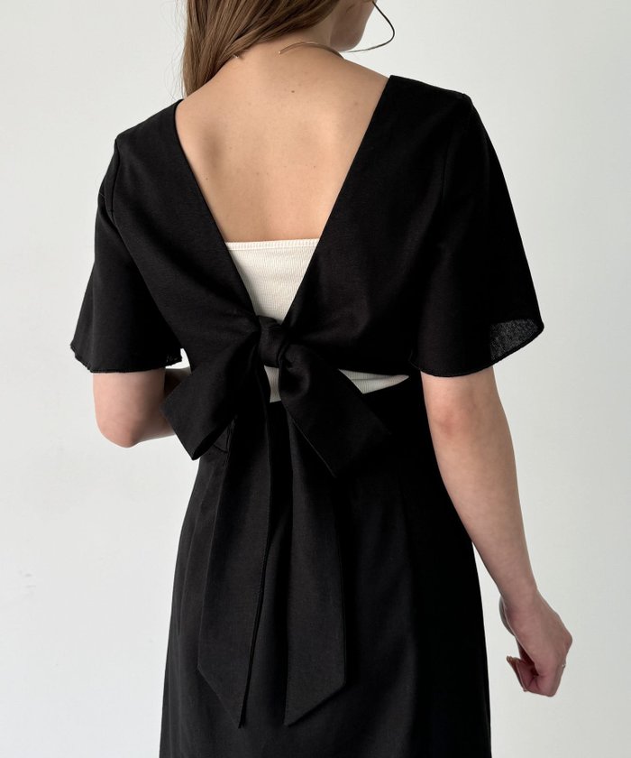 【ジュノア/JUNOAH】のリネンライクバックリボンワンピース インテリア・キッズ・メンズ・レディースファッション・服の通販 founy(ファニー) https://founy.com/ ファッション Fashion レディースファッション Ladies' Fashion Online ワンピース Dress |ID: prp329100004597111 ipo3291000000032671621