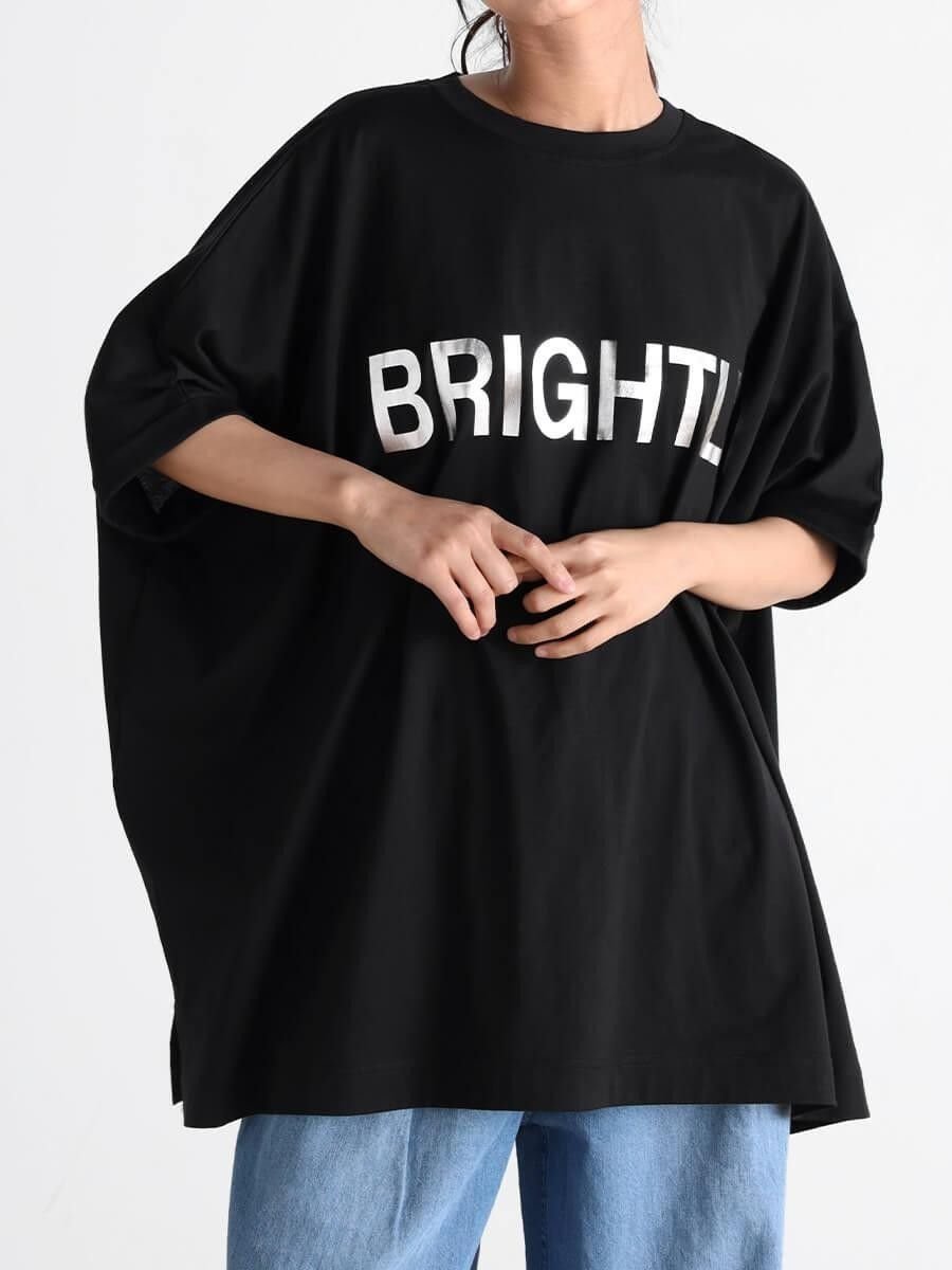 【ラシュッド/LASUD】の箔ロゴボックスカットソー 人気、トレンドファッション・服の通販 founy(ファニー) 　ファッション　Fashion　レディースファッション　Fashion for Women　トップス・カットソー　Cut & Sew Tops　カットソー・ベーシックTシャツ　Cut-and-Sewn Tops / Stretch Tees & Basics　シルバー　Silver, Metallic Silver　プリント　Print, Printed Pattern　ボックス　Boxy, Box Shape　 other-1|ID: prp329100004597113 ipo3291000000033279210