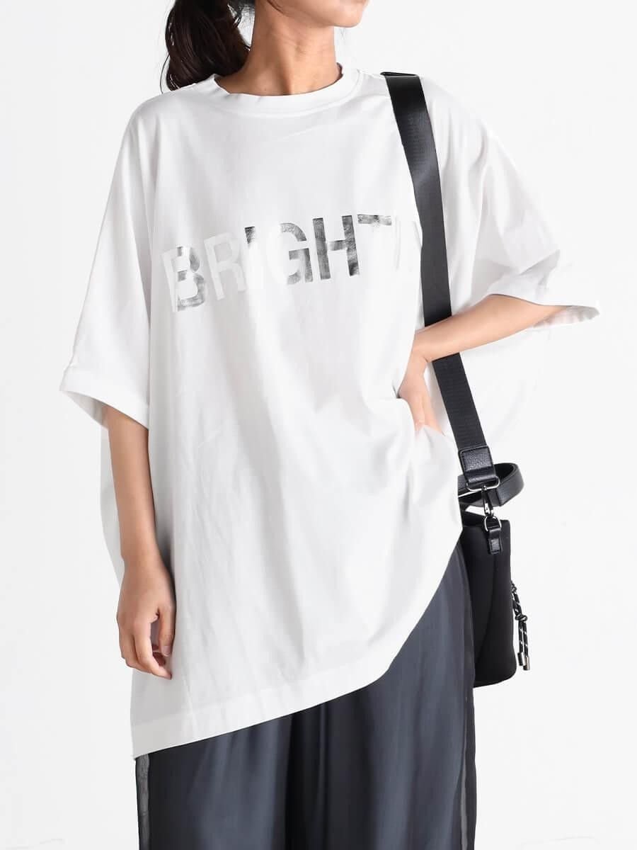 【ラシュッド/LASUD】の箔ロゴボックスカットソー インテリア・キッズ・メンズ・レディースファッション・服の通販 founy(ファニー) 　ファッション　Fashion　レディースファッション　Fashion for Women　トップス・カットソー　Cut & Sew Tops　カットソー・ベーシックTシャツ　Cut-and-Sewn Tops / Stretch Tees & Basics　シルバー　Silver, Metallic Silver　プリント　Print, Printed Pattern　ボックス　Boxy, Box Shape　ホワイト|ID: prp329100004597113 ipo3291000000033279212