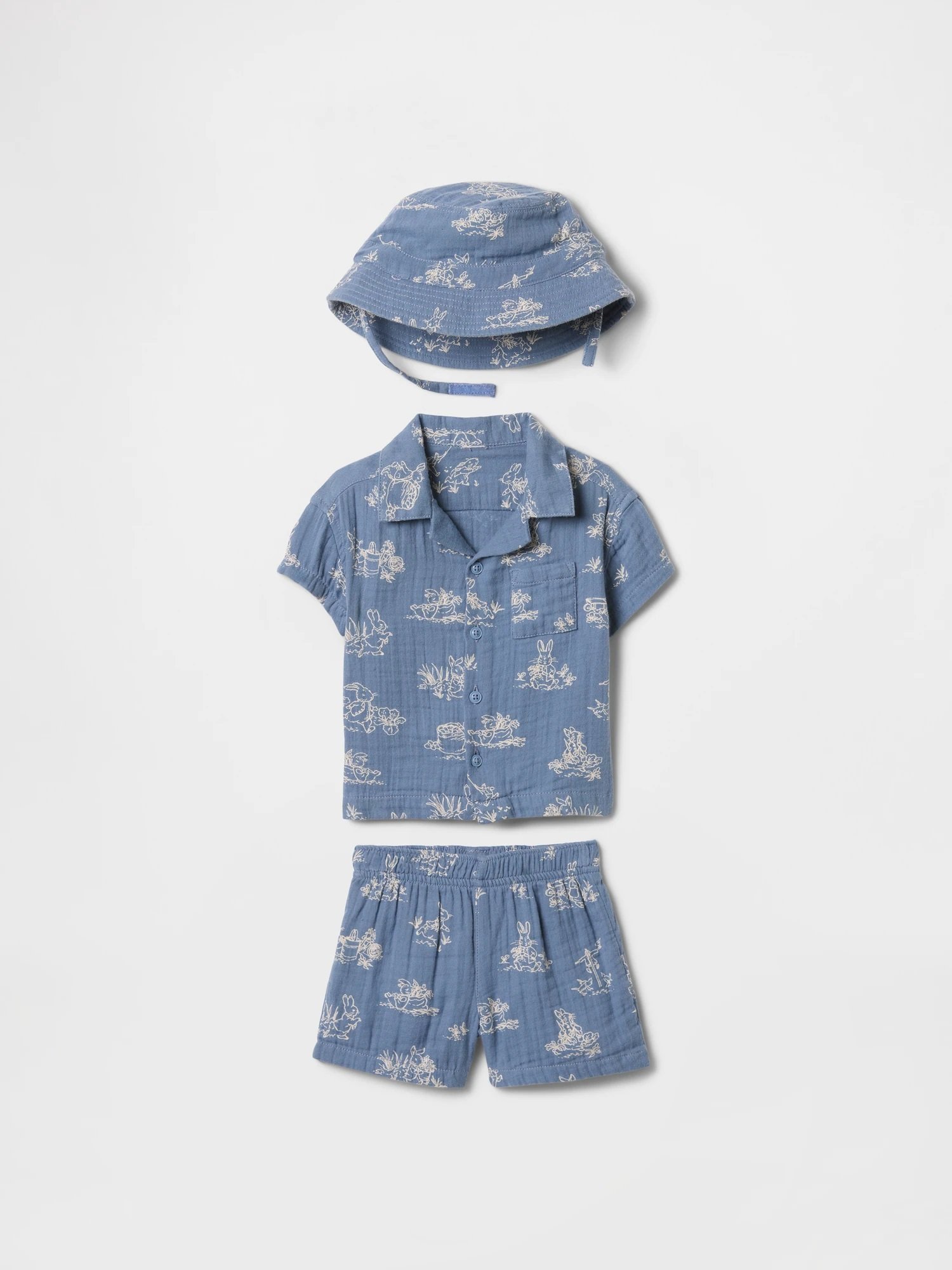 【ギャップ/GAP / KIDS】のピーターラビット(TM) クリンクルガーゼ カバナコーデセット (ベビー) インテリア・キッズ・メンズ・レディースファッション・服の通販 founy(ファニー) 　ファッション　Fashion　キッズファッション　KIDS Children’s Clothing　ショート　Short　ストレート　Straight　フィット　Fit　フロント　Front　プリント　Print　ベビー　Baby　ポケット　Pocket　半袖　Short Sleeve　帽子　Hat　ラップ　Wrap　リラックス　Relax　エレガント 上品　Elegant　TOILE|ID: prp329100004597171 ipo3291000000032672169