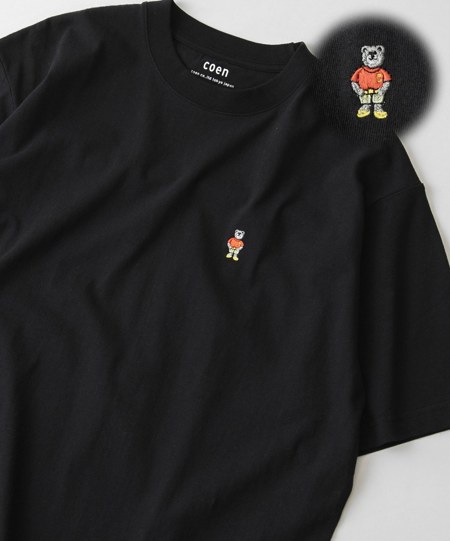 【コーエン/COEN】のUSAコットンワンポイントベア刺繍Tシャツ インテリア・キッズ・メンズ・レディースファッション・服の通販 founy(ファニー) 　ファッション　Fashion　レディースファッション　Ladies' Fashion Online　トップス・カットソー　Tops/Tshirt　シャツ/ブラウス　Shirts/Blouses　ロング / Tシャツ　T-Shirts　おすすめ　Recommend　シンプル　Simple　ワンポイント　One Point　半袖　Short Sleeve　夏　Summer　春　Spring　S/S・春夏　Ss・Spring/Summer　無地　Plain Color　BLACK|ID: prp329100004597229 ipo3291000000032672866