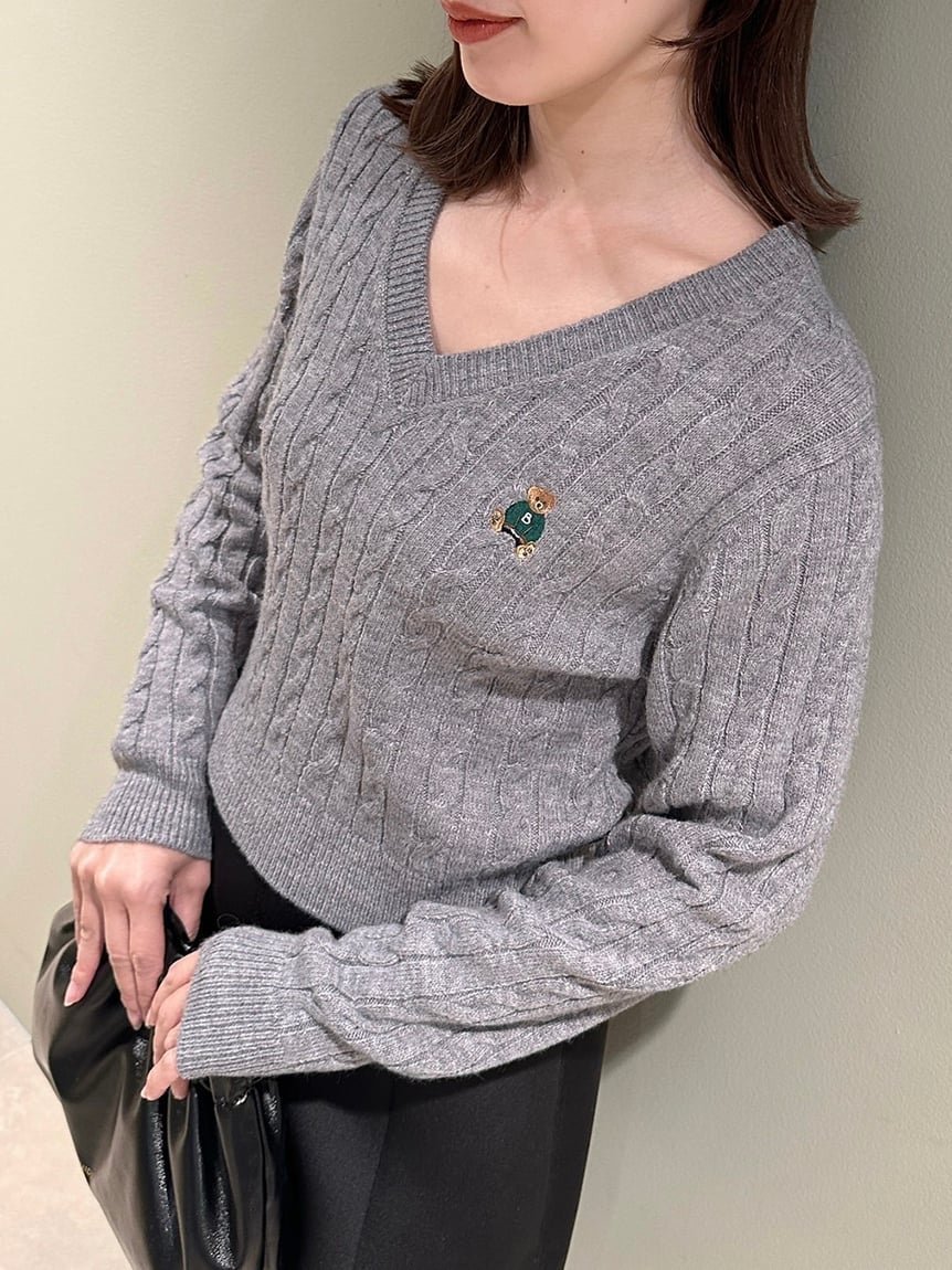 【スナイデル/SNIDEL】の【BEARPAW】ケーブルニットプルオーバー インテリア・キッズ・メンズ・レディースファッション・服の通販 founy(ファニー) 　ファッション　Fashion　レディースファッション　Ladies' Fashion Online　トップス・カットソー　Tops/Tshirt　ニット　Knit Tops　プルオーバー　Pullover　イエロー　Yellow　インナー　Inner　コラボ　Collaboration　コンパクト　Compact　ジャケット　Jacket　ボトム　Bottom　エレガント 上品　Elegant　GRY[006]|ID: prp329100004597254 ipo3291000000032673206
