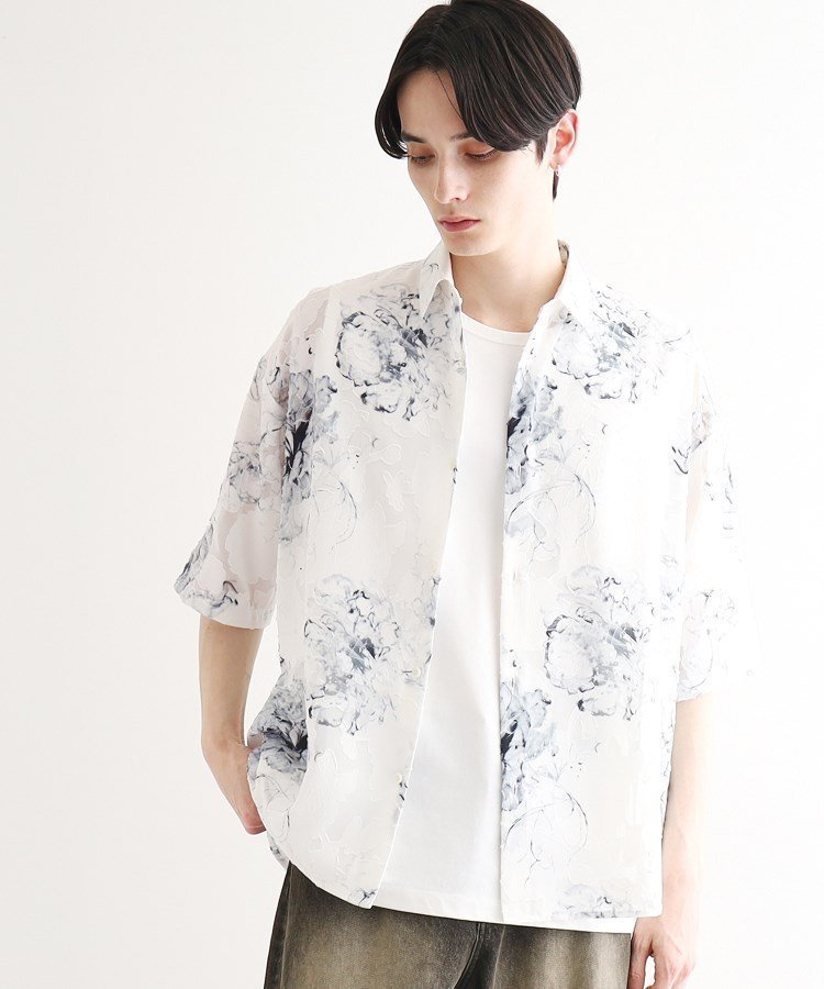 【ティーケー/tk TAKEO KIKUCHI / MEN】のシアージャカードフラワーシャツ インテリア・キッズ・メンズ・レディースファッション・服の通販 founy(ファニー) 　ファッション　Fashion　メンズファッション　Men's Style Online　ホワイト|ID: prp329100004597265 ipo3291000000032673350