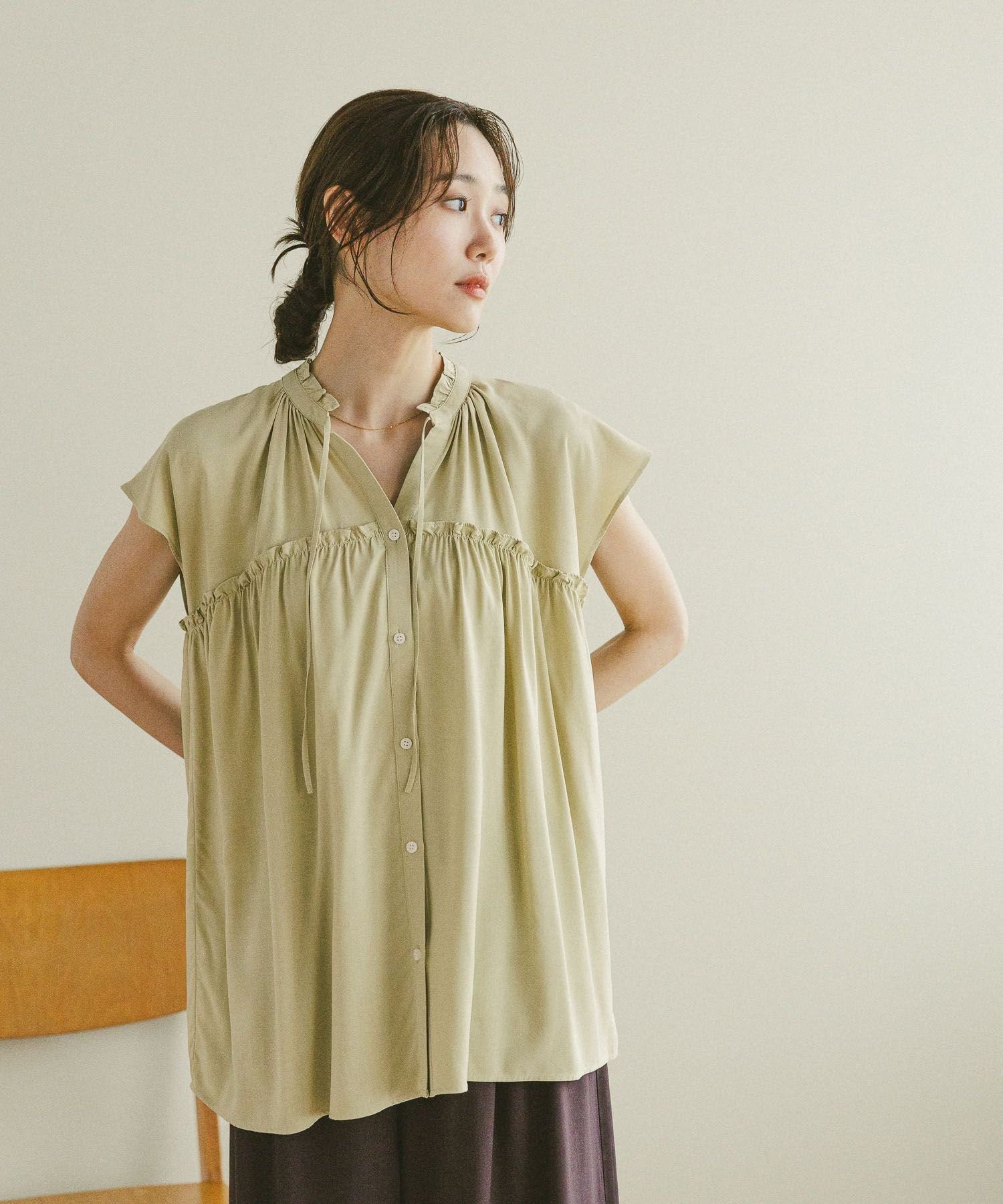 【グローバルワーク/GLOBAL WORK】のさらさらリラックスネックフリル/571309 人気、トレンドファッション・服の通販 founy(ファニー) 　ファッション　Fashion　レディースファッション　Fashion for Women　セットアップ　Set-Up, Coordinated Outfit　デニム　Denim, Jeans Material　フリル　Frill, Ruffle　リボン　Ribbon, Bow　リラックス　Relax, Relaxed Fit　 other-1|ID: prp329100004597326 ipo3291000000032742260