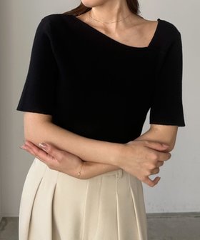 【ジュノア/JUNOAH】のLouere アシメネック半袖リブニット 人気、トレンドファッション・服の通販 founy(ファニー) ファッション Fashion レディースファッション Ladies' Fashion Online トップス・カットソー Tops/Tshirt ニット Knit Tops リブニット Rib Knit 半袖 Short Sleeve |ID:prp329100004597378