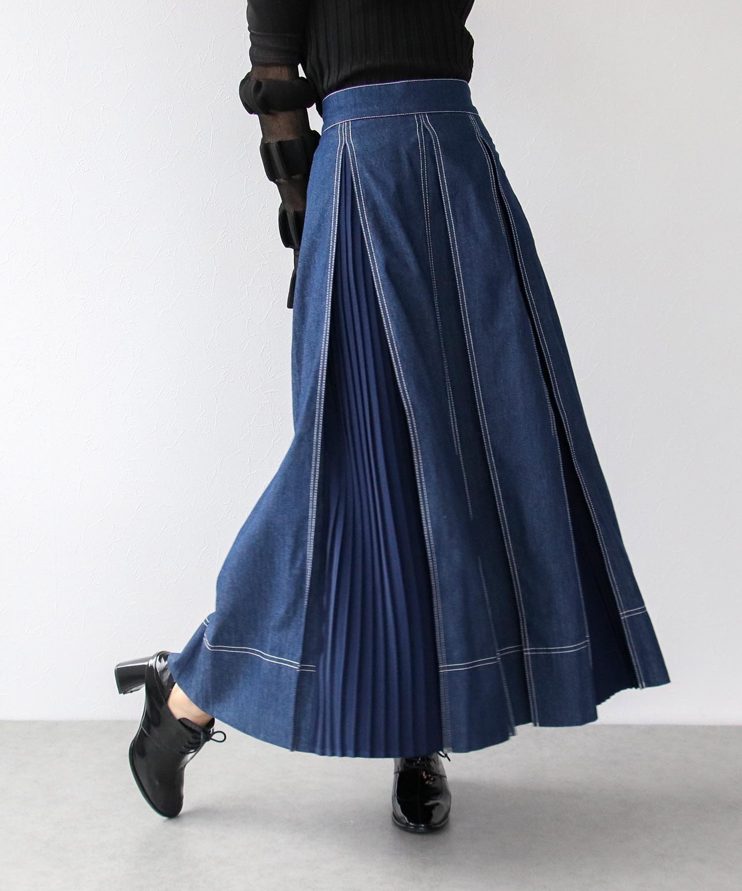 【スリーフォータイム/Three Four Time】のThree Four Time/タックプリーツスカート 人気、トレンドファッション・服の通販 founy(ファニー) 　ファッション　Fashion　レディースファッション　Ladies' Fashion Online　スカート　Skirt　プリーツスカート　Pleated Skirts　コンパクト　Compact　スウェット　Sweat　デニム　Denim　プリーツ　Pleats　 other-1|ID: prp329100004597608 ipo3291000000032677253