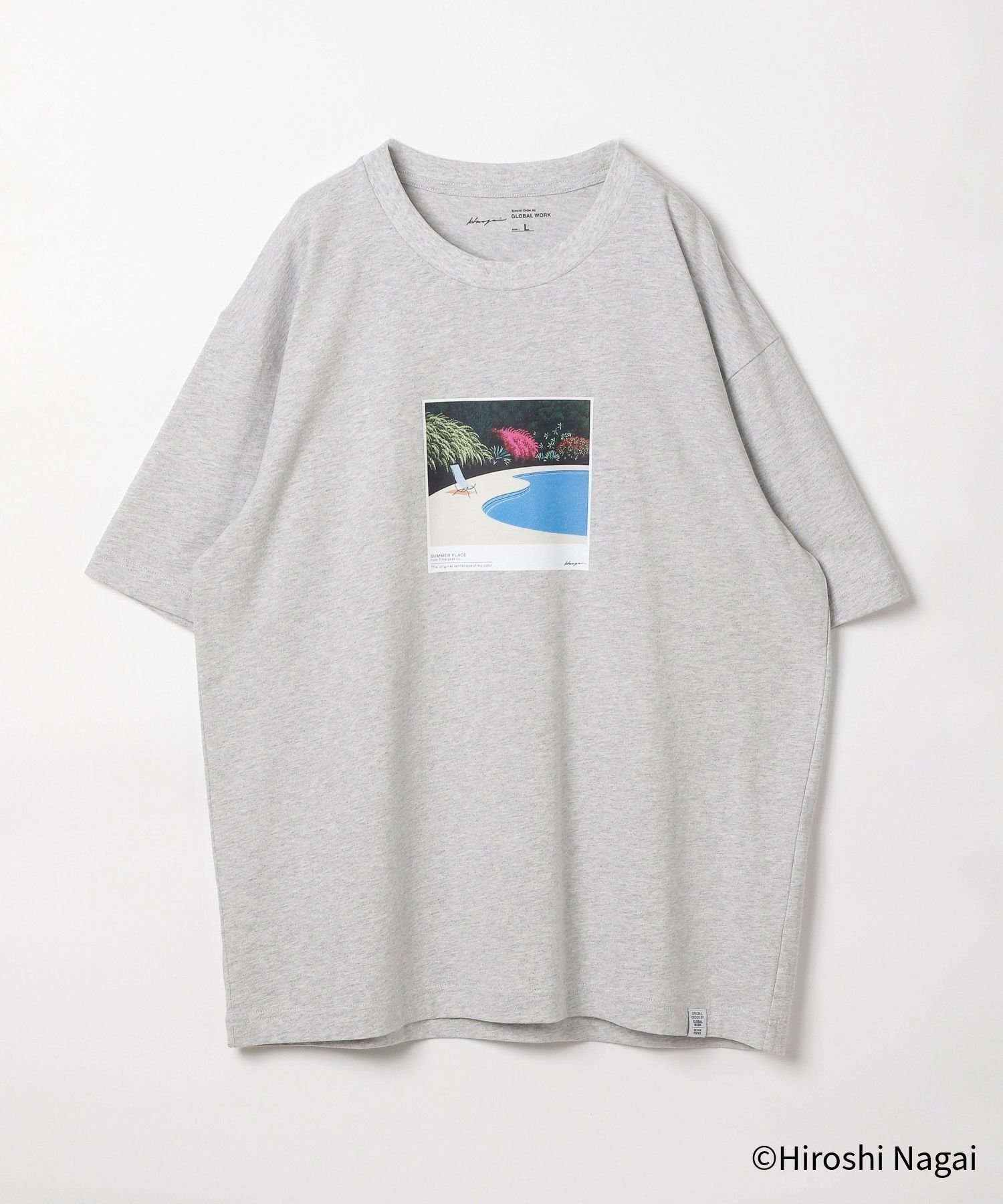 【グローバルワーク/GLOBAL WORK】の永井博コラボ/Tシャツ/半袖/575237 インテリア・キッズ・メンズ・レディースファッション・服の通販 founy(ファニー) 　ファッション　Fashion　レディースファッション　Fashion for Women　トップス・カットソー　Cut & Sew Tops　シャツ・ブラウス・オフィスカジュアル　Elegant Blouses & Button-Ups　ロングTシャツ・Tシャツ　Longline T-Shirts & Tees　おすすめ　Recommended / Our Picks　コラボ　Collaboration, Collab　ジャケット　Jacket, Outerwear　ボトム　Bottoms, Lower Wear　リラックス　Relax, Relaxed Fit　ワイド　Wide, Wide Fit　エレガント 上品　Elegant　半袖　Short Sleeve, Half Sleeve　夏　Summer　雑誌　Magazine, Fashion Magazine　杢グレー15|ID: prp329100004597756 ipo3291000000032679090