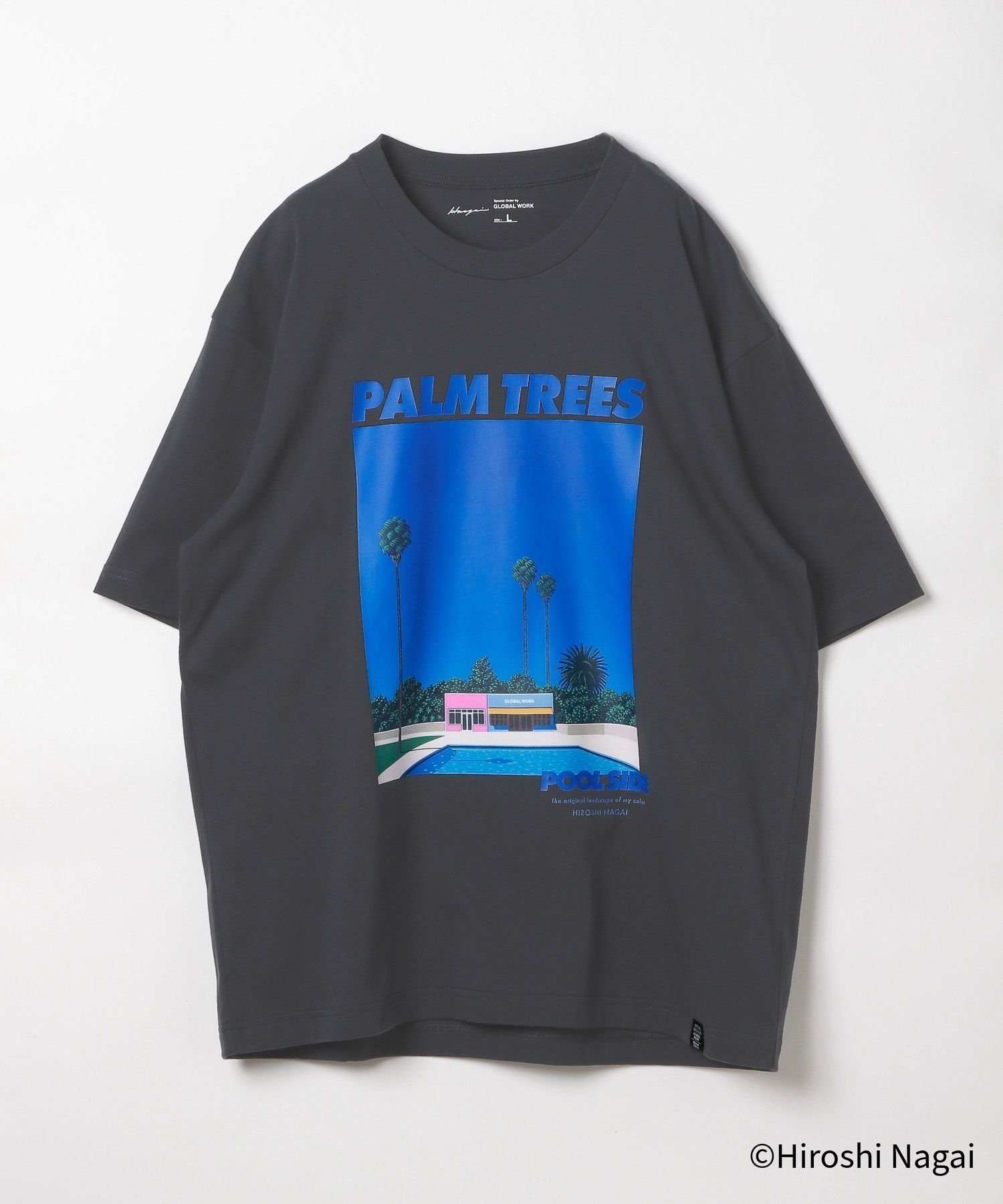 【グローバルワーク/GLOBAL WORK】の永井博コラボ/Tシャツ/半袖/575237 インテリア・キッズ・メンズ・レディースファッション・服の通販 founy(ファニー) 　ファッション　Fashion　レディースファッション　Fashion for Women　トップス・カットソー　Cut & Sew Tops　シャツ・ブラウス・オフィスカジュアル　Elegant Blouses & Button-Ups　ロングTシャツ・Tシャツ　Longline T-Shirts & Tees　おすすめ　Recommended / Our Picks　コラボ　Collaboration, Collab　ジャケット　Jacket, Outerwear　ボトム　Bottoms, Lower Wear　リラックス　Relax, Relaxed Fit　ワイド　Wide, Wide Fit　エレガント 上品　Elegant　半袖　Short Sleeve, Half Sleeve　夏　Summer　雑誌　Magazine, Fashion Magazine　チャコール18|ID: prp329100004597756 ipo3291000000032679093
