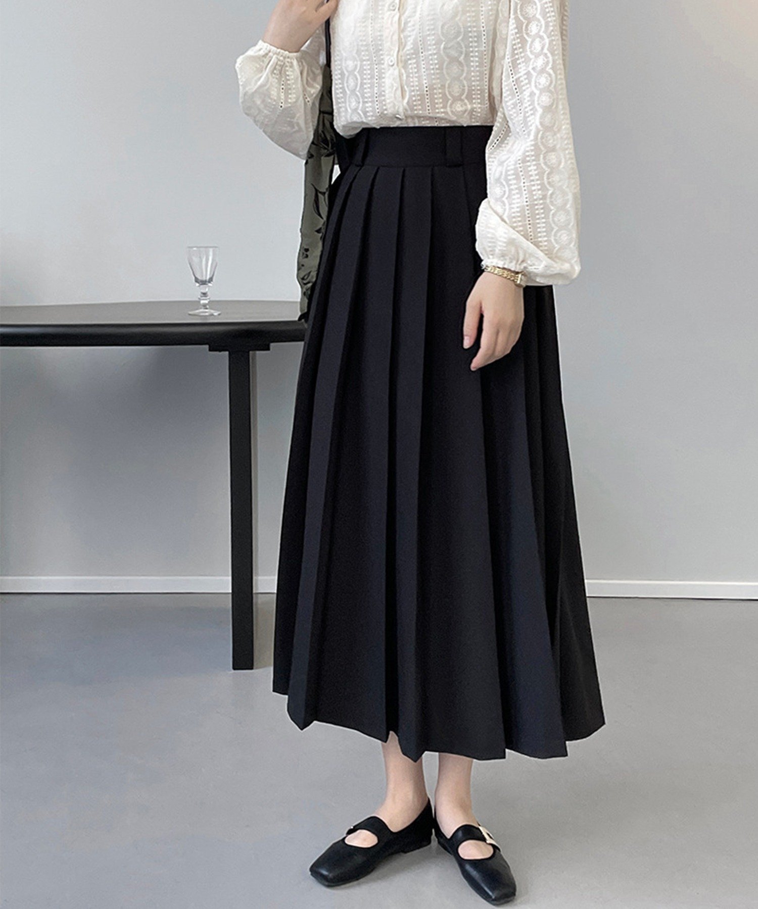 【アイモハ/aimoha】のaimoha -select-/ハイウエストプリーツスカート インテリア・キッズ・メンズ・レディースファッション・服の通販 founy(ファニー) 　ファッション　Fashion　レディースファッション　Ladies' Fashion Online　スカート　Skirt　プリーツスカート　Pleated Skirts　インナー　Inner　カーディガン　Cardigan　シンプル　Simple　フェミニン　Feminine　プリーツ　Pleats　ロング　Long　ブラック|ID: prp329100004597761 ipo3291000000032679128