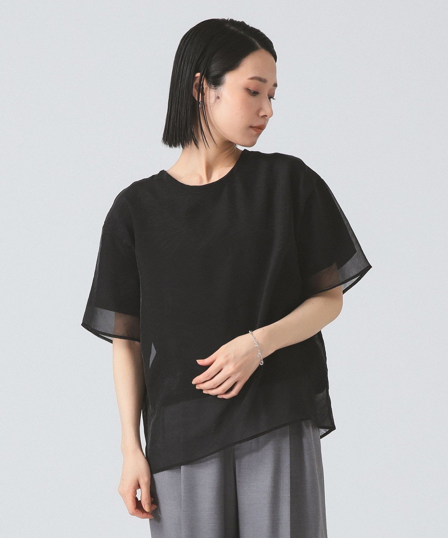 【ビームス ウイメン/BEAMS】のオーガンジー レイヤード Tシャツ インテリア・キッズ・メンズ・レディースファッション・服の通販 founy(ファニー) 　ファッション　Fashion　レディースファッション　Ladies' Fashion Online　トップス・カットソー　Tops/Tshirt　シャツ/ブラウス　Shirts/Blouses　ロング / Tシャツ　T-Shirts　オーガンジー　Organdy　シアー　Sheer　シューズ　Shoes　スニーカー　Sneakers　デニム　Denim　トレンド　Trend　リラックス　Relax　エレガント 上品　Elegant　BLACK|ID: prp329100004597825 ipo3291000000032679948