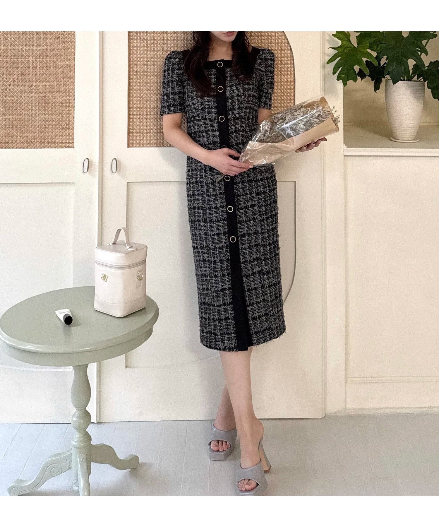 【ロイヤルパーティー/ROYAL PARTY】の配色ツイードタイトワンピース インテリア・キッズ・メンズ・レディースファッション・服の通販 founy(ファニー) 　ファッション　Fashion　レディースファッション　Ladies' Fashion Online　ワンピース　Dress　セレモニー　Ceremony　ツイード　Tweed　ブラック|ID: prp329100004597844 ipo3291000000032680181